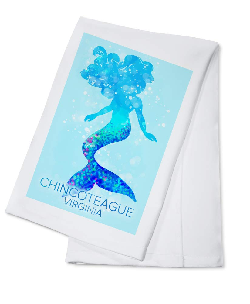 Chincoteague Virginia Silhouette Mermaid Tea Towel - 100% Cotton Decorative Hand Towel for Kitchen, Bathroom & Home Decor - Perfect for Coastal Themed Decor, Beach House Gifts and Farmhouse Style Kitchens