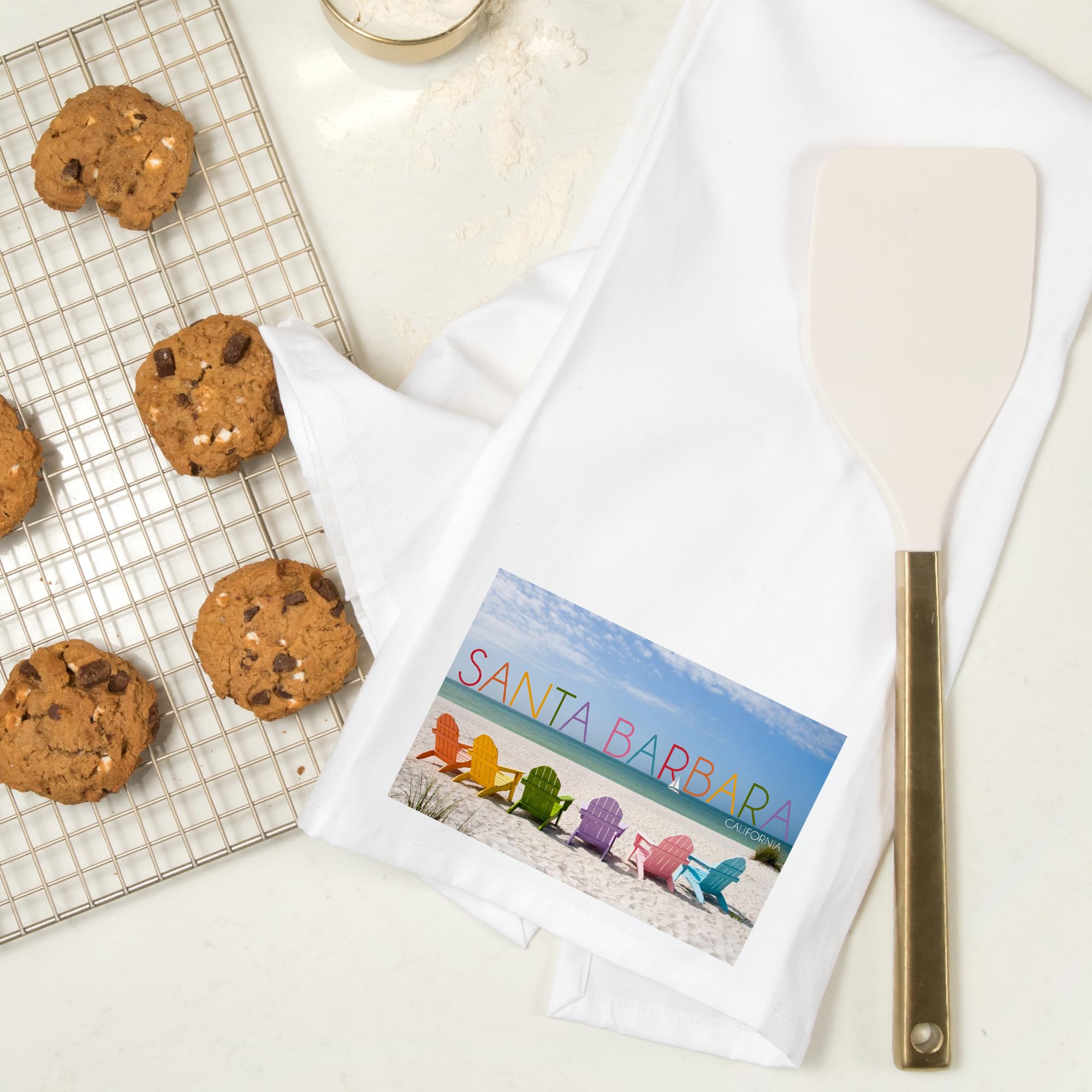 Lantern Press Santa Barbara California Beach Chairs 100% Cotton Tea Towel - Decorative Hand Towel for Kitchen, Bathroom & Home Decor - Perfect for Coastal Themed Decorations and Gift Giving