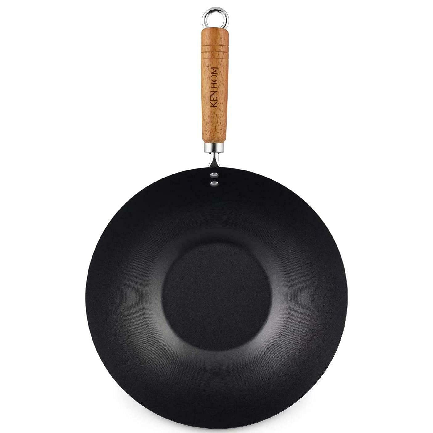 Ken Hom KH331051 5-Piece Nonstick Carbon Steel Wok Set, 31cm Classic Flat Bottom Pan with Lid - Induction Incompatible, Hand Wash Only, 2-Year Warranty - Perfect for Asian Stir-Fry, Home Cooking & Professional Kitchens