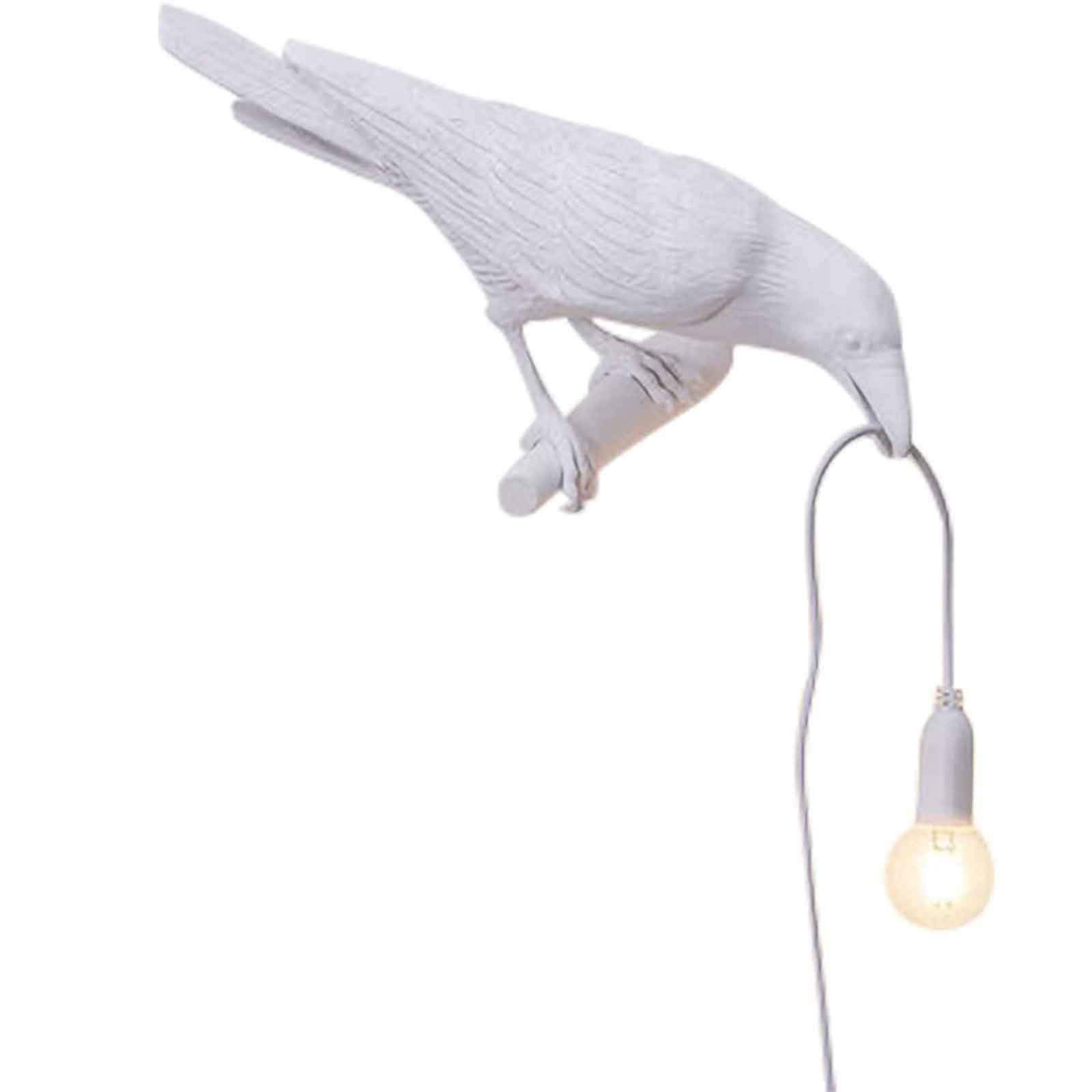 Raven Table Lamp - Artificial Bird Shaped LED Desk Light with Edison Bulb, Modern Resin Art Decor for Bedroom & Living Room, White Bird Nightstand Lamp (Perfect for Gothic Home Decor & Halloween Party Lighting)