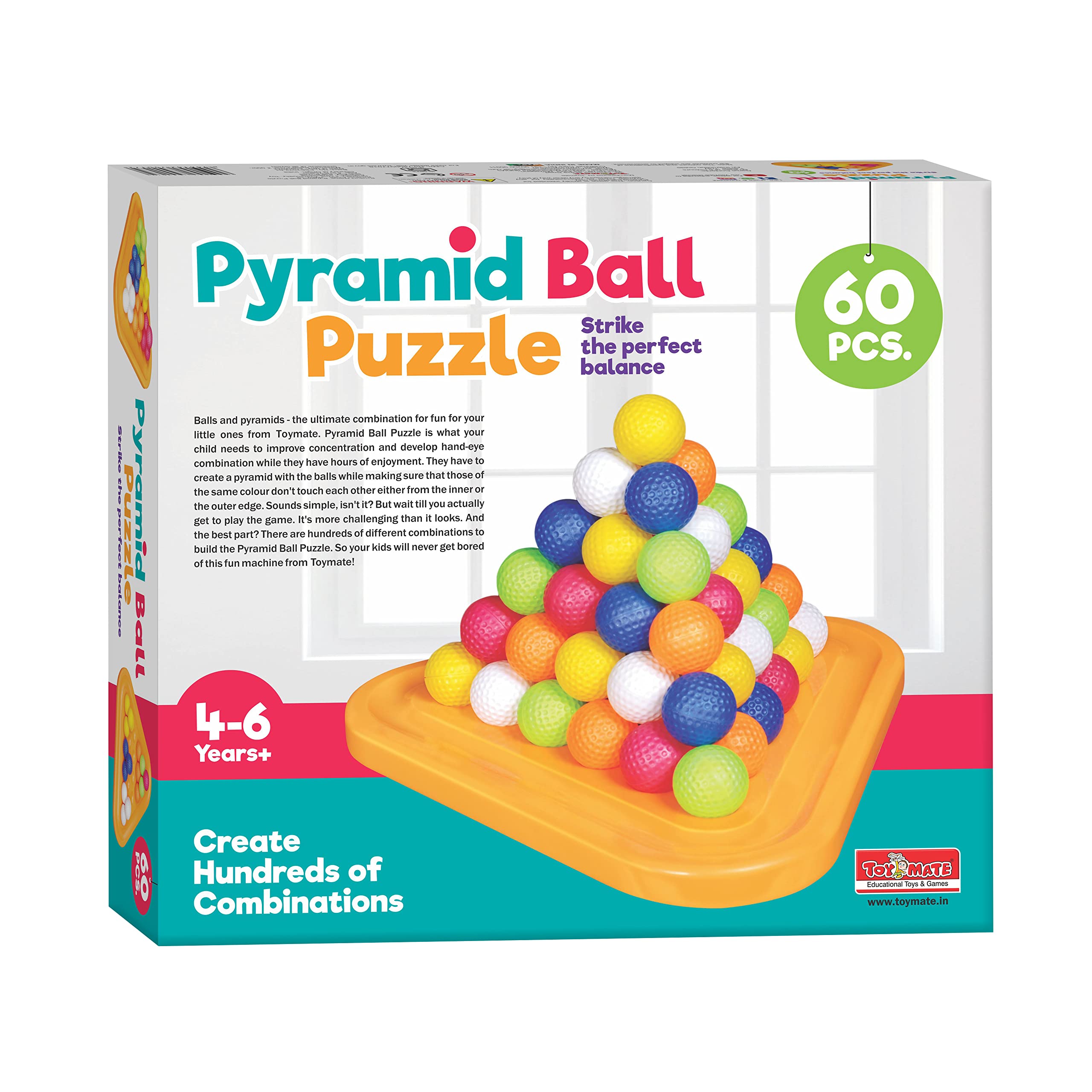 Toymate Pyramid 60 Balls Puzzle – Educational STEM Game for Kids 5+ Years – Perfect for Family Fun, Party Activities, and Classroom Learning