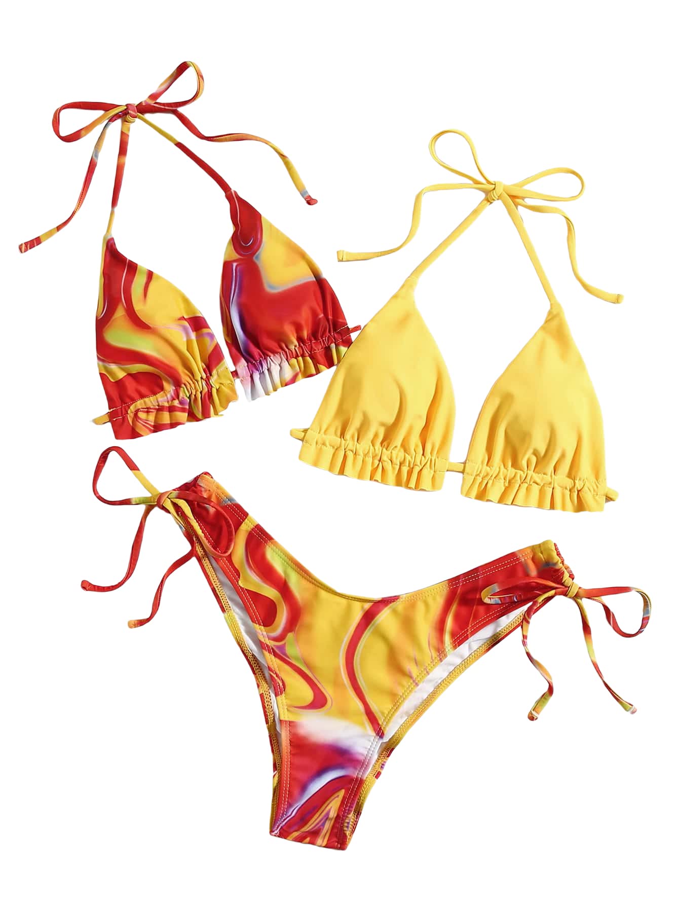 Romwe Women's Tropical Print Triangle Bikini Set - Halter Bras & Tie Side Panty 3 Piece Swimwear | Beach Vacation, Pool Party, Summer Swim Suit for Women