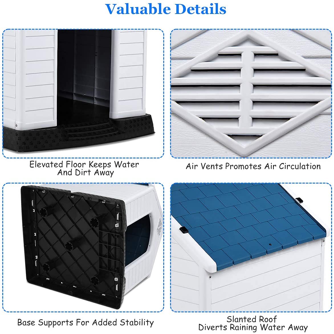 34 Inch Large Dog House for Outdoor Use - Waterproof Plastic Kennel with Air Vents & Elevated Floor - Durable Shelter for Big Dogs - Perfect for Backyard, Garden & Patio