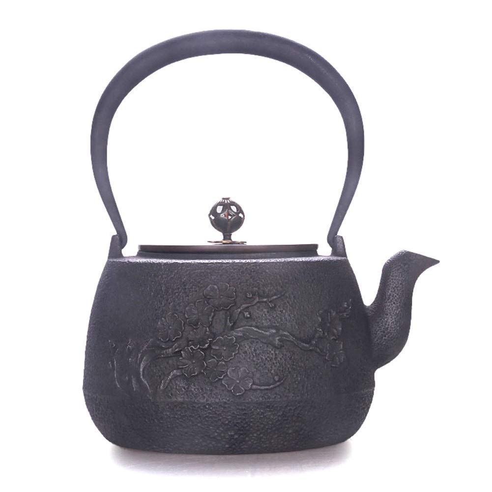 JHSHENGSHI 1500ML Large Ceramic Teapot - Black Retro Cast Iron Teapot with Rust-Proof Interior & Chinese Plum Blossom Design - Perfect for Home, Office, Tea Ceremonies & Gift Giving
