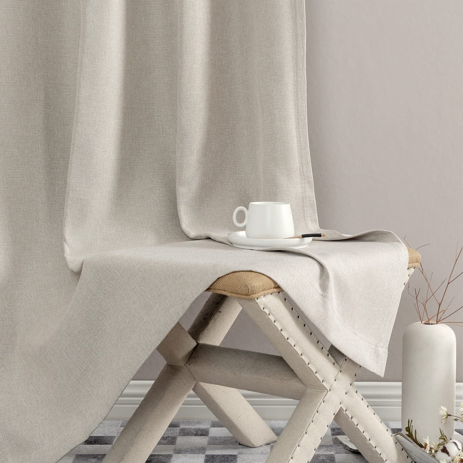 Vangao 84 Inch Blackout Curtains for Bedroom & Living Room - Linen Textured Thermal Insulated Drapes, Grommet Top Window Treatments, Greyish Beige (Set of 2 Panels) - Perfect for Light Control, Privacy & Home Decor
