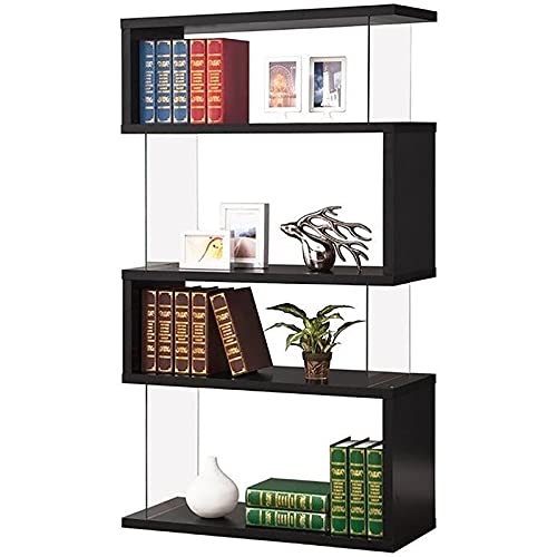 AlphaBaby Modern 4-Shelf Bookcase with Geometric Design - Black & Glass Display Storage for Nursery, Kids Room, or Living Room Organization