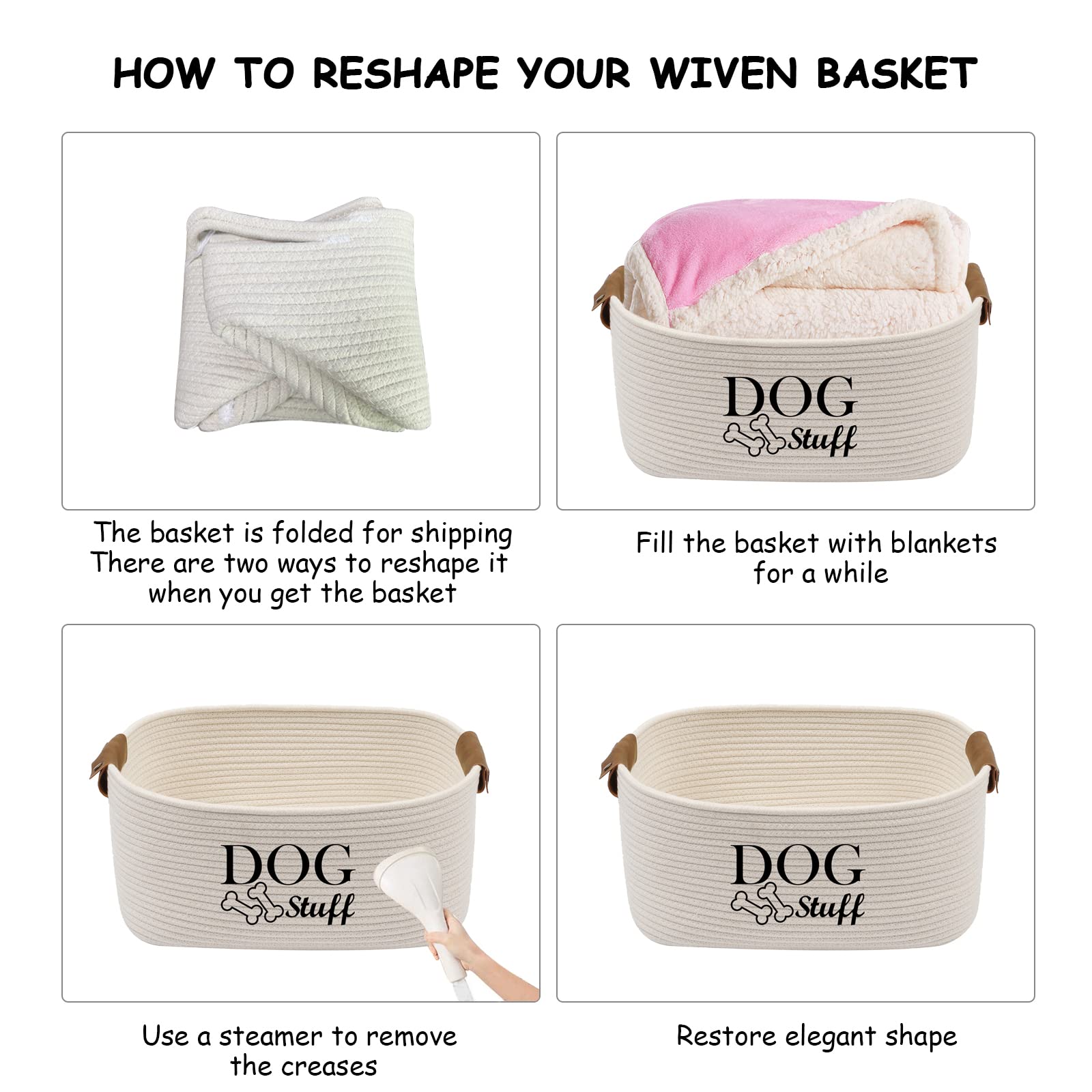 Geyecete Square Dog Toy Basket - Cotton Rope Storage Bin for Pet Toys & Accessories - Beige Pet Organizer - Perfect for Living Room, Bedroom, or Pet Play Area Organization