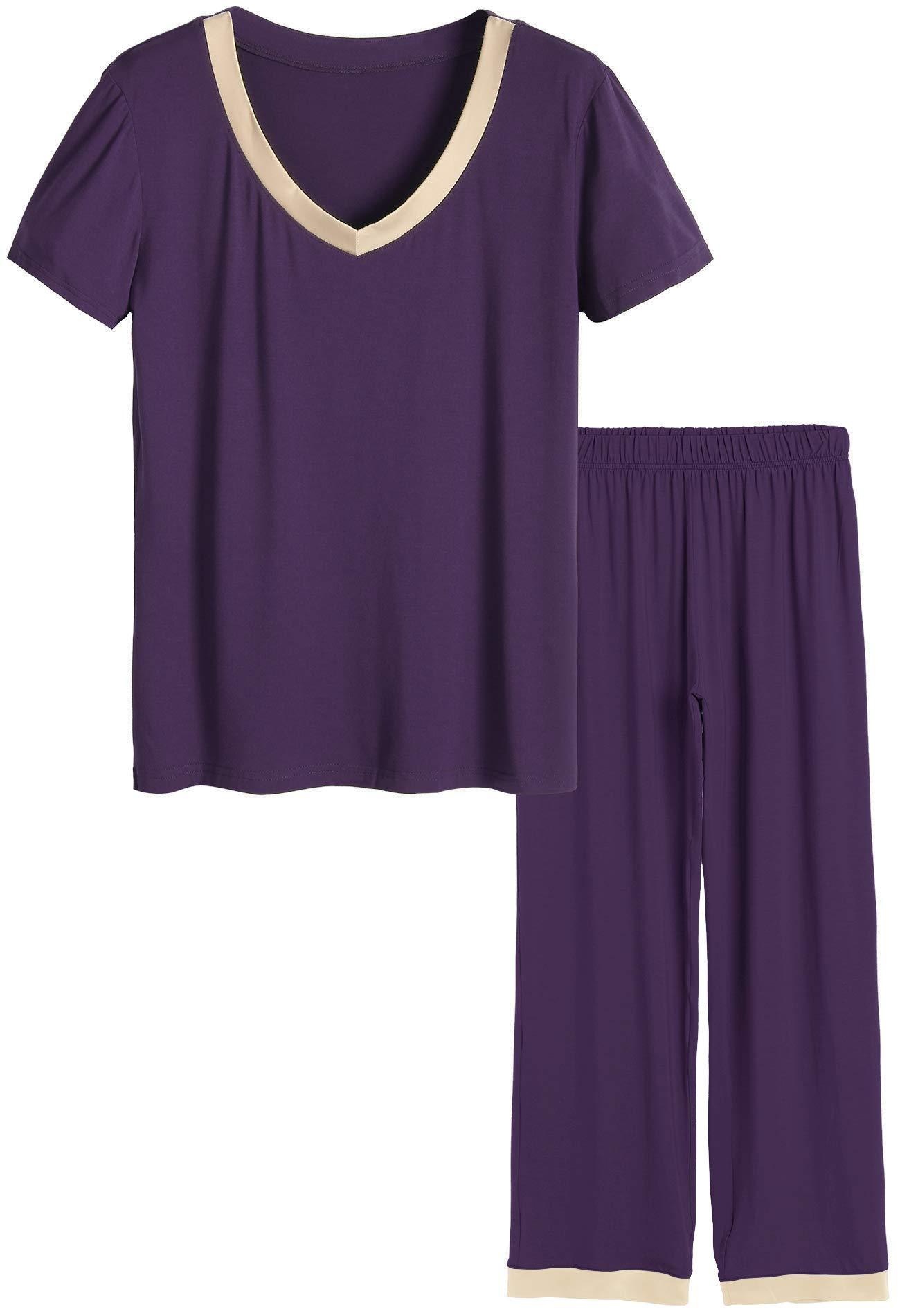Women's Bamboo Sleepwear Set - Soft Short Sleeve Top & Comfortable Pants Pajamas for Lounge & Nightwear | Eco-Friendly Bamboo Fabric for All-Season Comfort