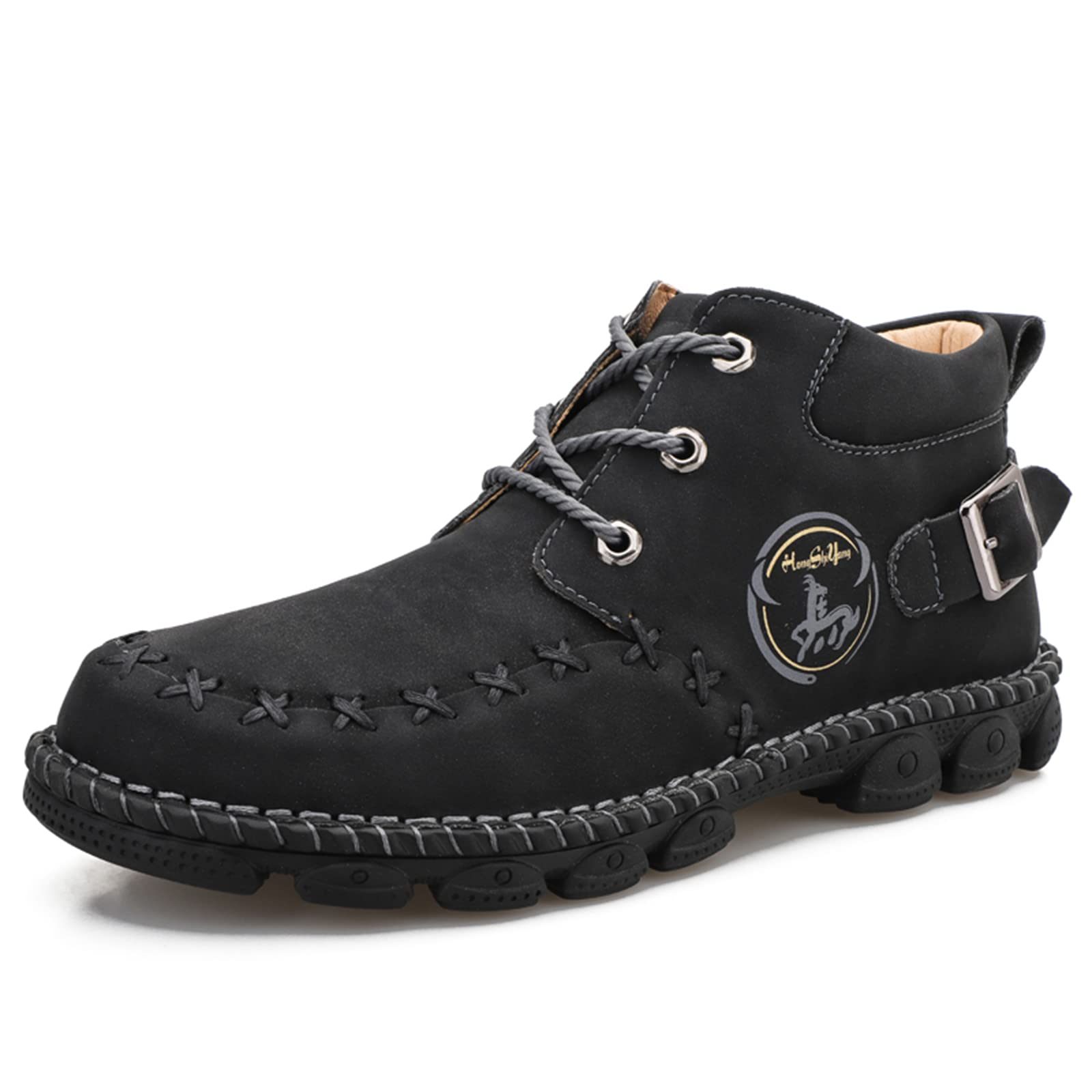 Govicta Men's Leather Hiking Boots - Casual Lace Up Ankle Boots & Work Shoes, Fashion Sneakers for Outdoor Activities & Daily Wear (US 6.5-13) - Perfect for Hiking, Walking, Office & Street Style