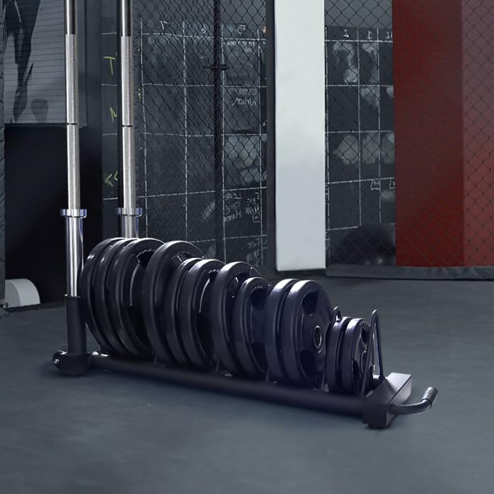 **RitFit Horizontal Weight Plates Rack – Olympic Barbell Bumper Plate Holder with Handle & Wheels – Heavy-Duty Gym Storage for Home & Commercial Use**    **Usage Scenarios:** Perfect for home gyms, CrossFit boxes, and commercial fitness centers to organize Olympic weight plates and barbells efficiently.