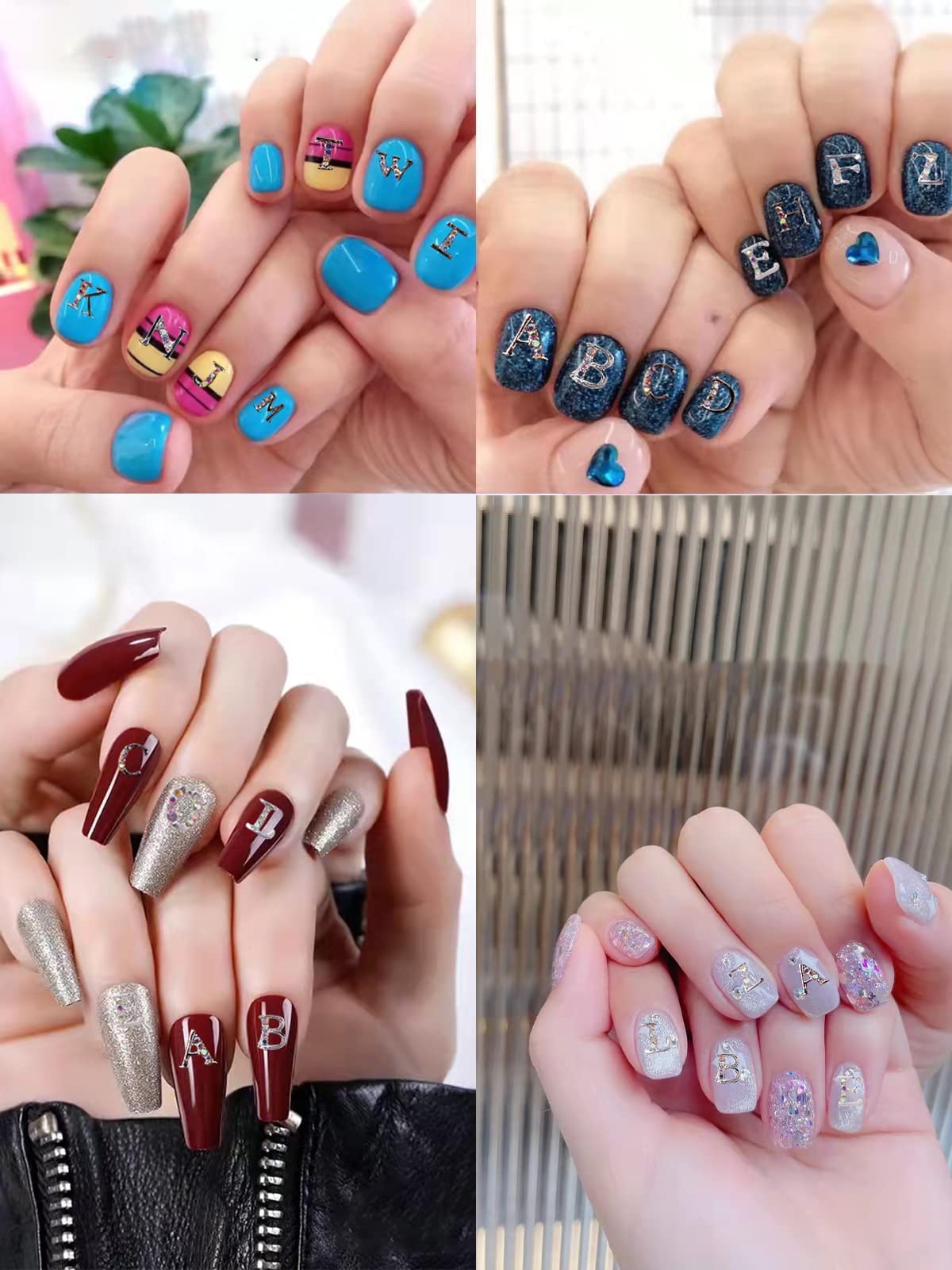 52Pcs Silver Alphabet Nail Charms Rhinestones - 3D Alloy Letter Nail Studs for DIY Nail Art | HOINCO Nail Gems for Professional & Home Manicure, Perfect for Parties, Weddings, and Special Occasions