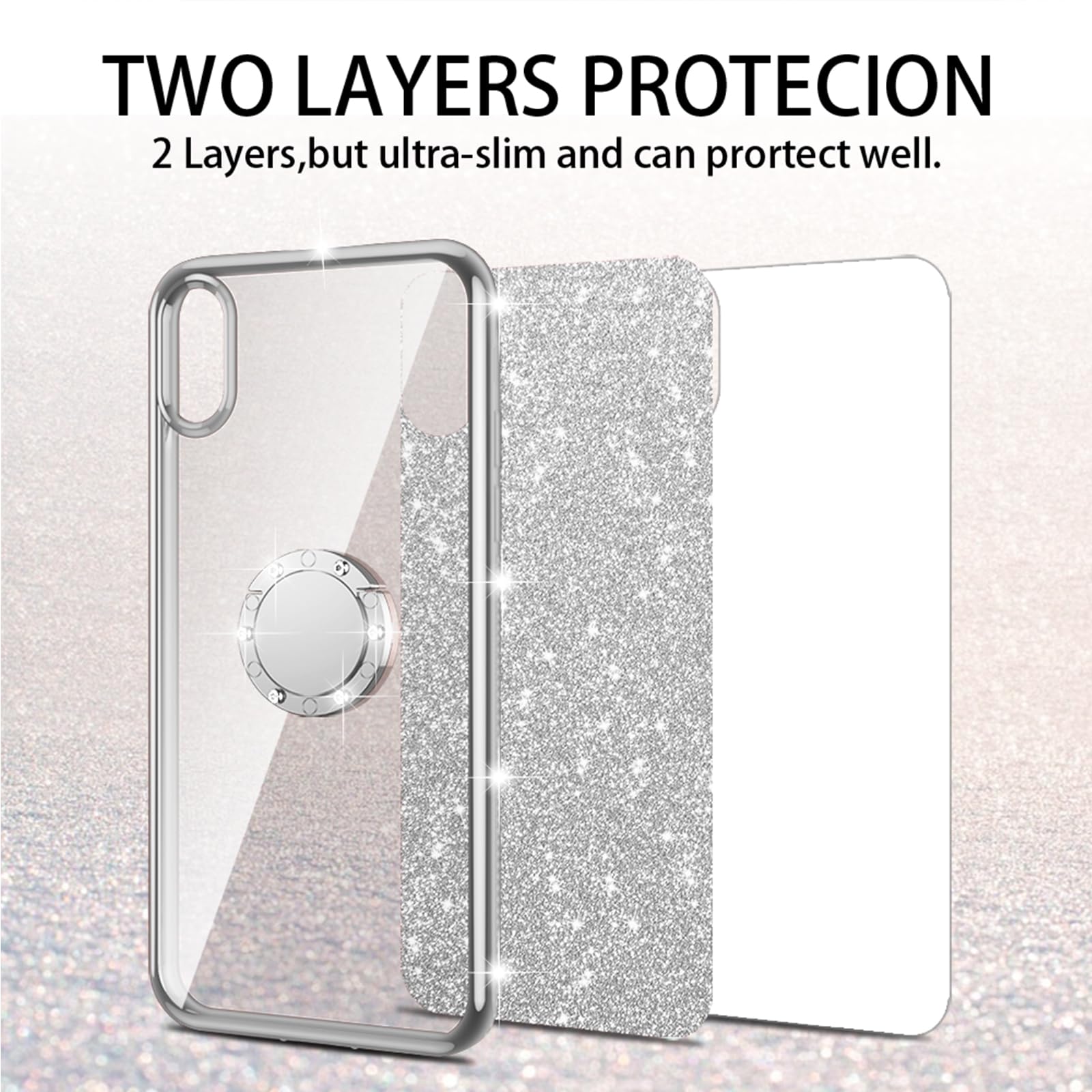 Cute Glitter TPU Phone Case for Samsung Galaxy A31 - Shockproof Protective Cover with Diamond Ring Stand & Strap Lanyard - Silver | Perfect for Women & Girls, Ideal for Daily Use, Work, Travel & Outdoor Activities