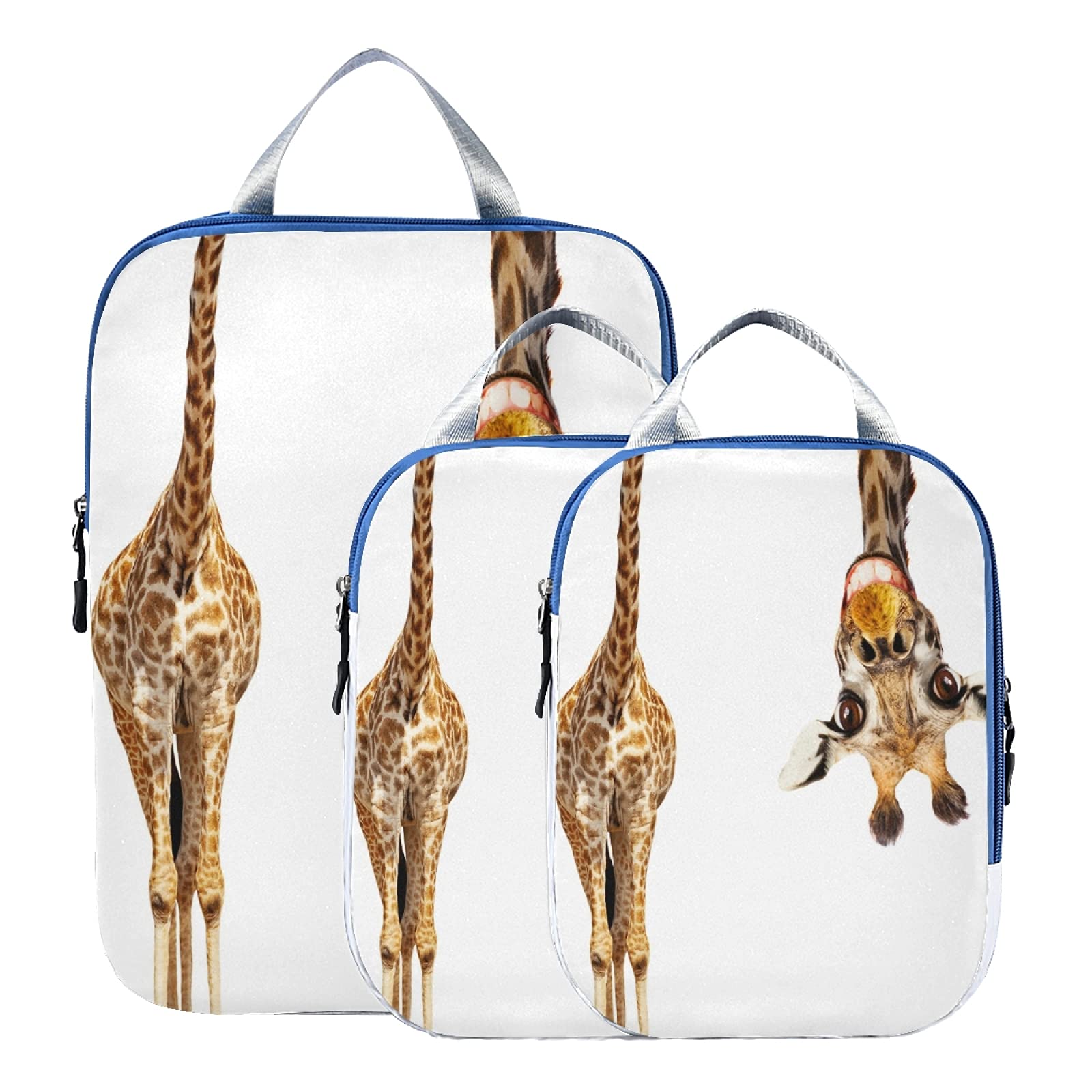 3-Piece Waterproof Check Oxford Cloth Packing Cubes Set - Cute Giraffe Design Travel Organizers & Toiletry Storage Bags | Perfect for Suitcases, Backpacks, and Weekend Getaways