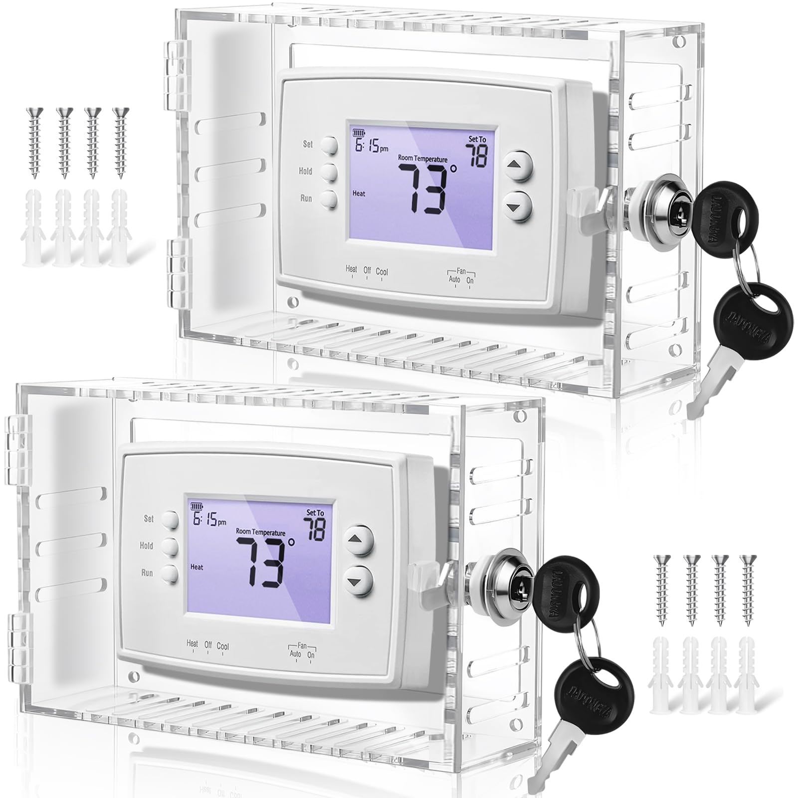 2 PCS Universal Thermostat Lock Box with Key - Clear Protective Cover for Wall Thermostats (Fits 6.5