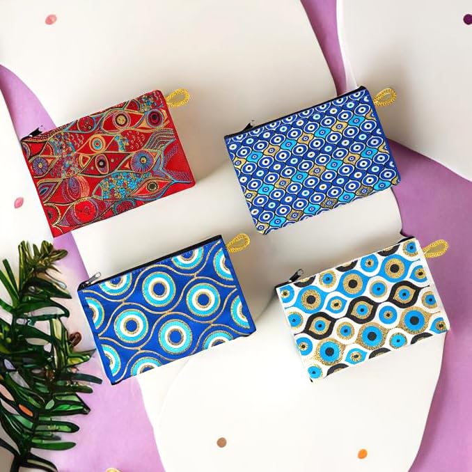 Authentic Turkish Woven Purse for Women - Stylish Patterned Zipper Pouch with Keyring, Perfect as Coin Wallet, Makeup Bag & Hip Purse | Great for Travel, Shopping & Everyday Use