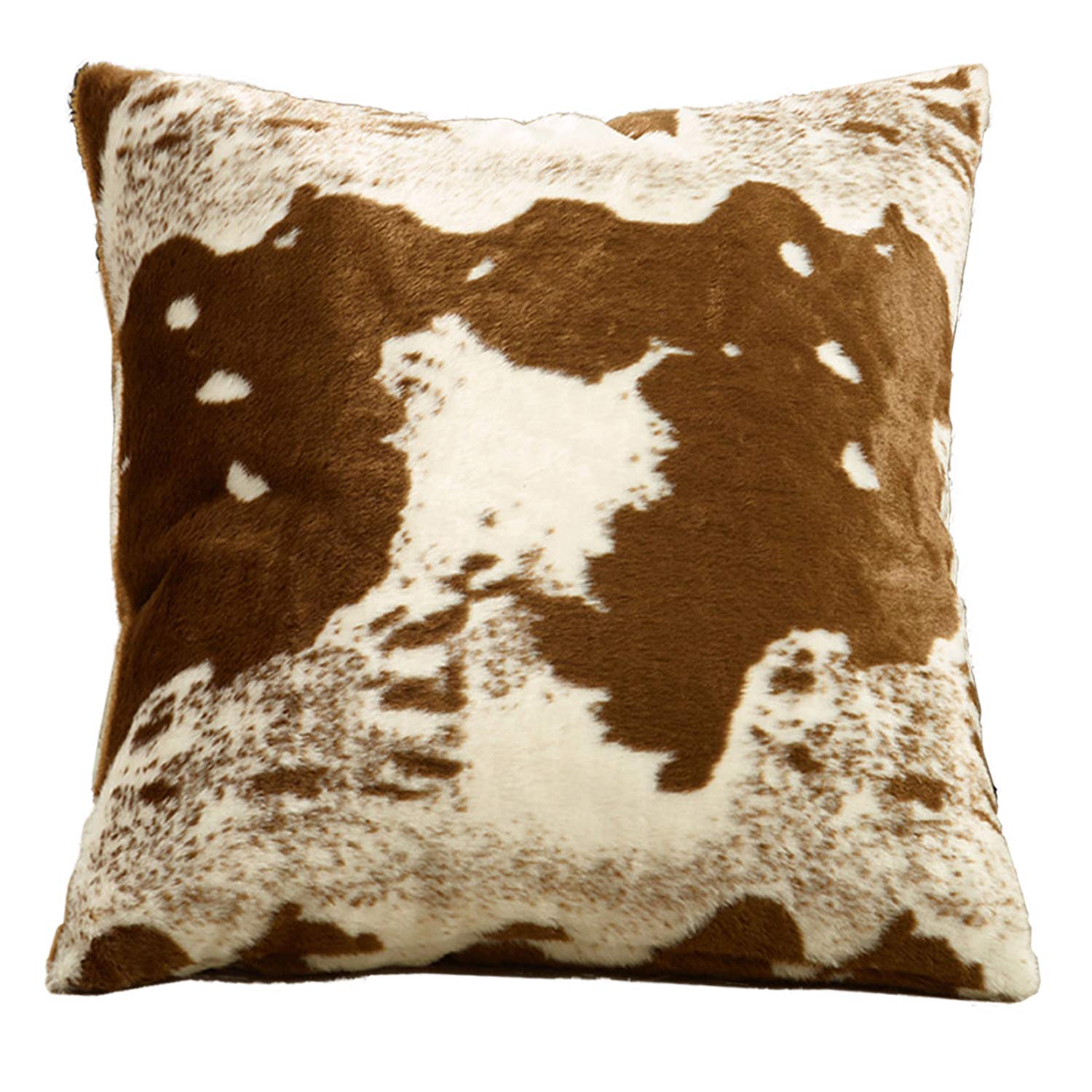 Fennco Styles Rustic Faux Fur Cowhide Decorative Throw Pillow Cover 28x28 Inches - Soft Brown Fur Pillow Case for Couch, Bedroom & Living Room Decor | Perfect for Farmhouse, Boho & Modern Home Styling