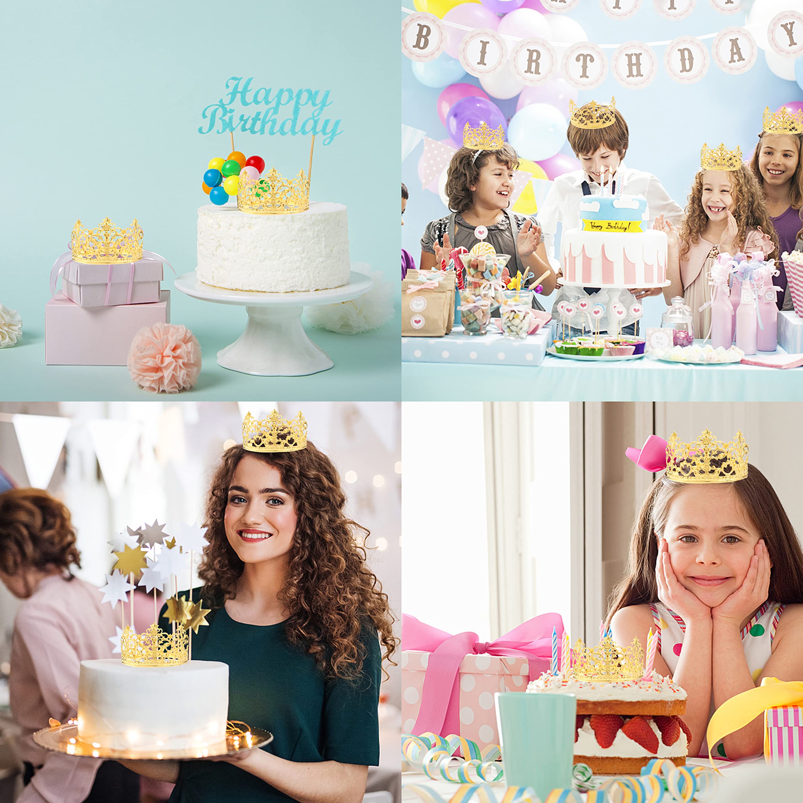 8-Pack Gold Crown Cake Toppers - Royal Princess Prince Theme Mini Tiaras for Baby Shower, Birthday Party, Wedding Cake Decorations | Perfect for Cake Centerpieces, Photoshoot Props & Special Event Decor