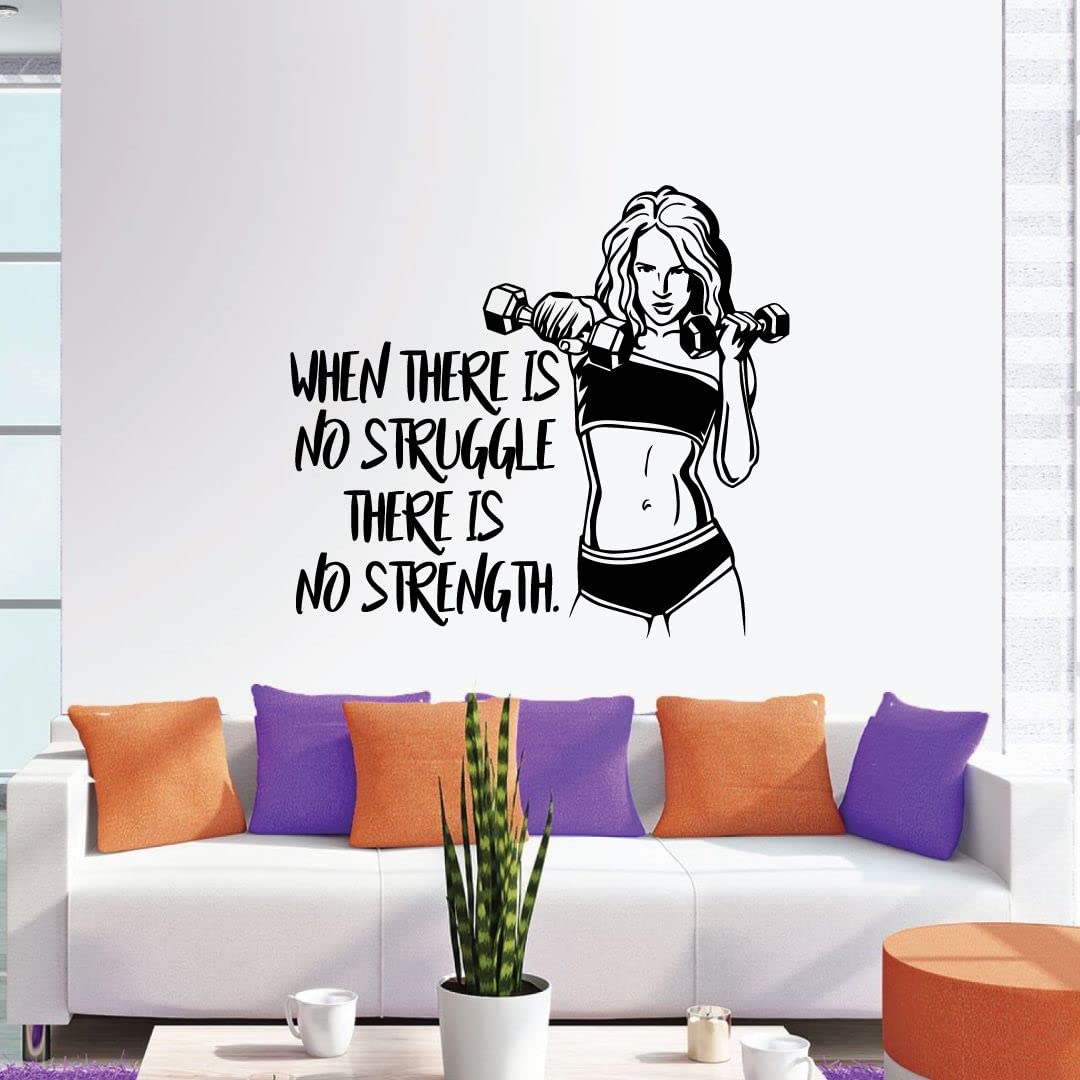 Inspirational Fitness Quote Vinyl Wall Art - 'When There Is No Struggle There Is No Strength' Motivational Workout Decal for Home Gym & Exercise Room (8x10 inch) - Perfect for Gym Wall Decor & Workout Motivation