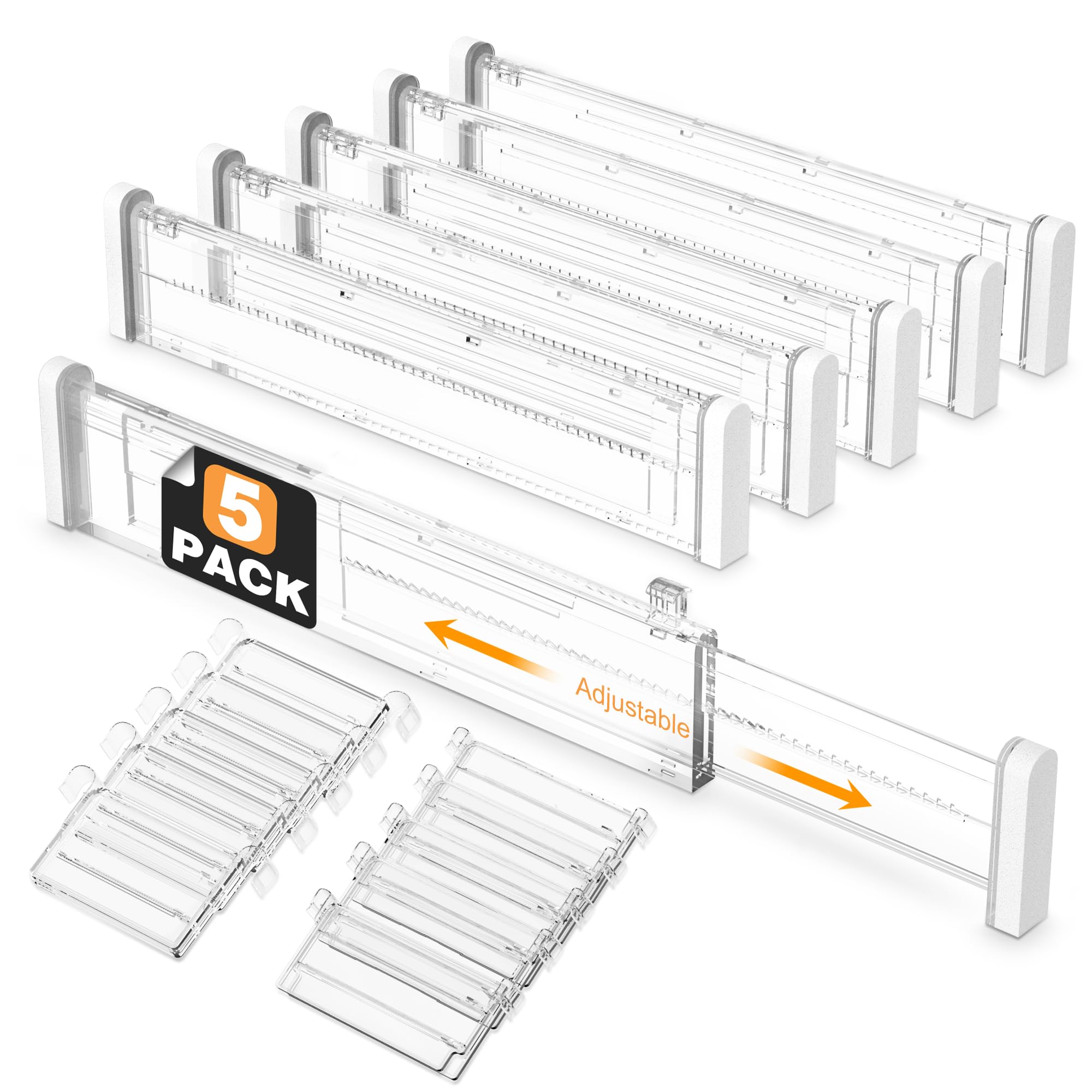 HiYZ 5 Pack Adjustable Drawer Dividers - Expandable Kitchen & Dresser Organizer (2.36