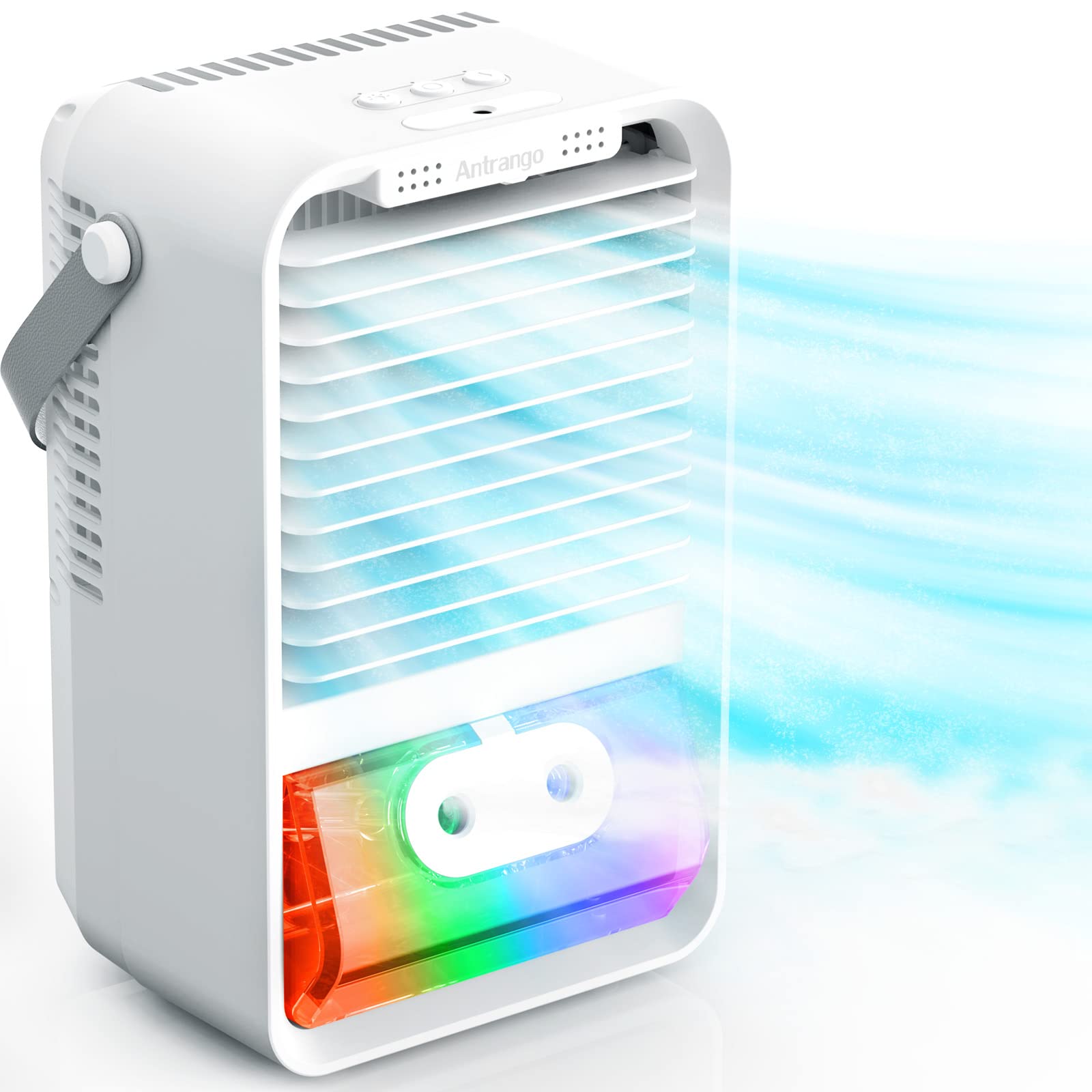 Portable Air Conditioner Fan with 18.59oz Large Water Tank - USB Personal Air Cooler with 7 Color Lights, Adjustable Fan Blades, Humidifier & Aromatherapy Function for Home, Office, Desk & Bedroom - Perfect for Summer Cooling, Small Spaces & Hot Weather Relief