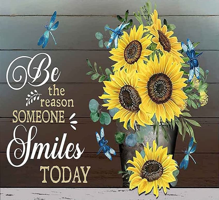Sunflower Smile Today Motivational Canvas Wall Art - 8x10 Inch Inspirational Quotes Poster for Living Room, Bedroom & Office Decor - Handmade Canvas Painting for Home & Office Wall Decoration