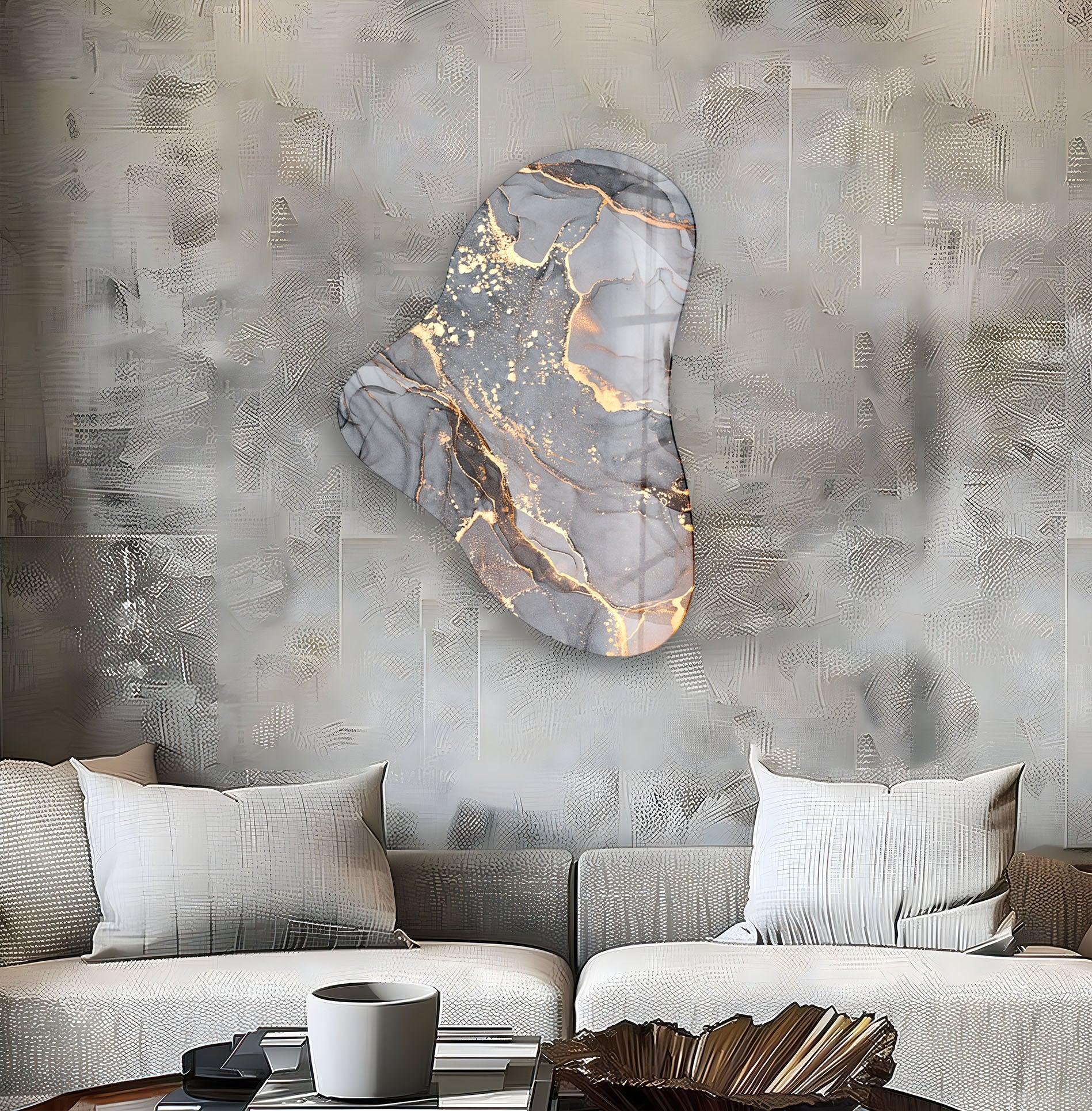 Abstract Grey Asymmetrical Glass Wall Art - Modern Home Decor for Living Room, Bedroom & Office | Unique Handmade Contemporary Art Piece