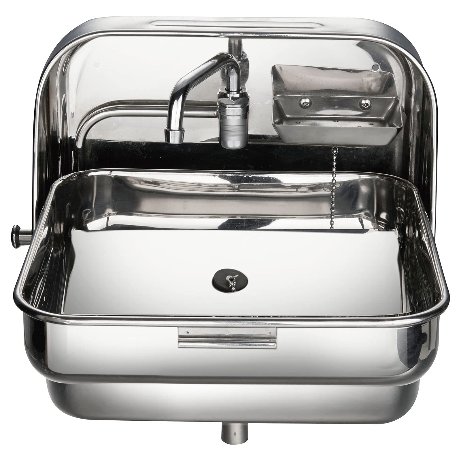 Portable Stainless Steel Folding Sink with Faucet for Caravan Boat RV - 14.56x14.76x15.35 Inch | Compact Space-Saving Design | Perfect for Outdoor Camping, Travel & Small Space Living