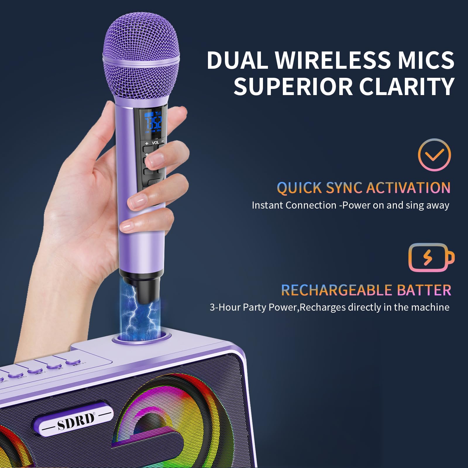 **Portable Bluetooth Karaoke Machine with 2 UHF Wireless Microphones & Disco Lights - PA Speaker System for Home Parties, Picnics, Cars, and Outdoor Events - Perfect Birthday Gift for Adults & Kids**    *(Use Cases: Singing at home parties, outdoor gatherings, birthday celebrations, car karaoke, and family entertainment.)*