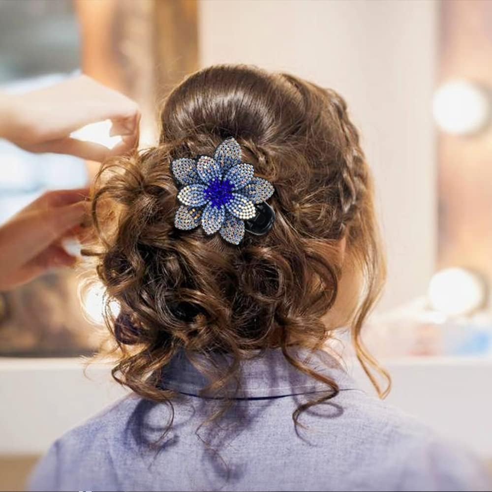 Sparkling Rhinestone Hair Clips for Women - 2PCS Duckbill Ponytail Barrettes, Multicolor Hair Accessories for Parties, Weddings & Everyday Style