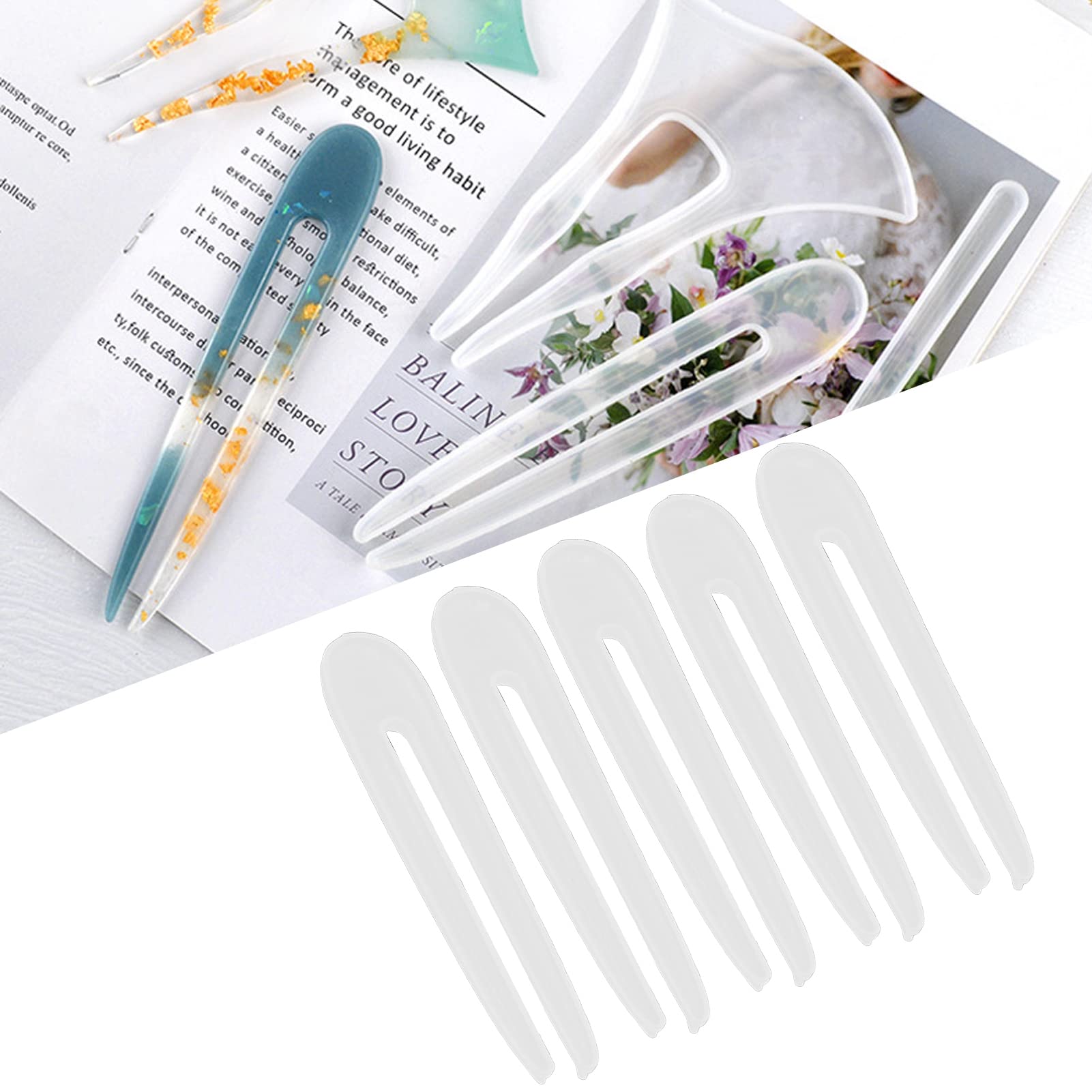 5pcs Silicone Hairpin Molds for DIY Handmade Crafts - Epoxy Resin Hair Stick & Headdress Molds for Women and Girls - Perfect for Creating Unique Hair Accessories, Wedding Hairpins, and Festival Headpieces