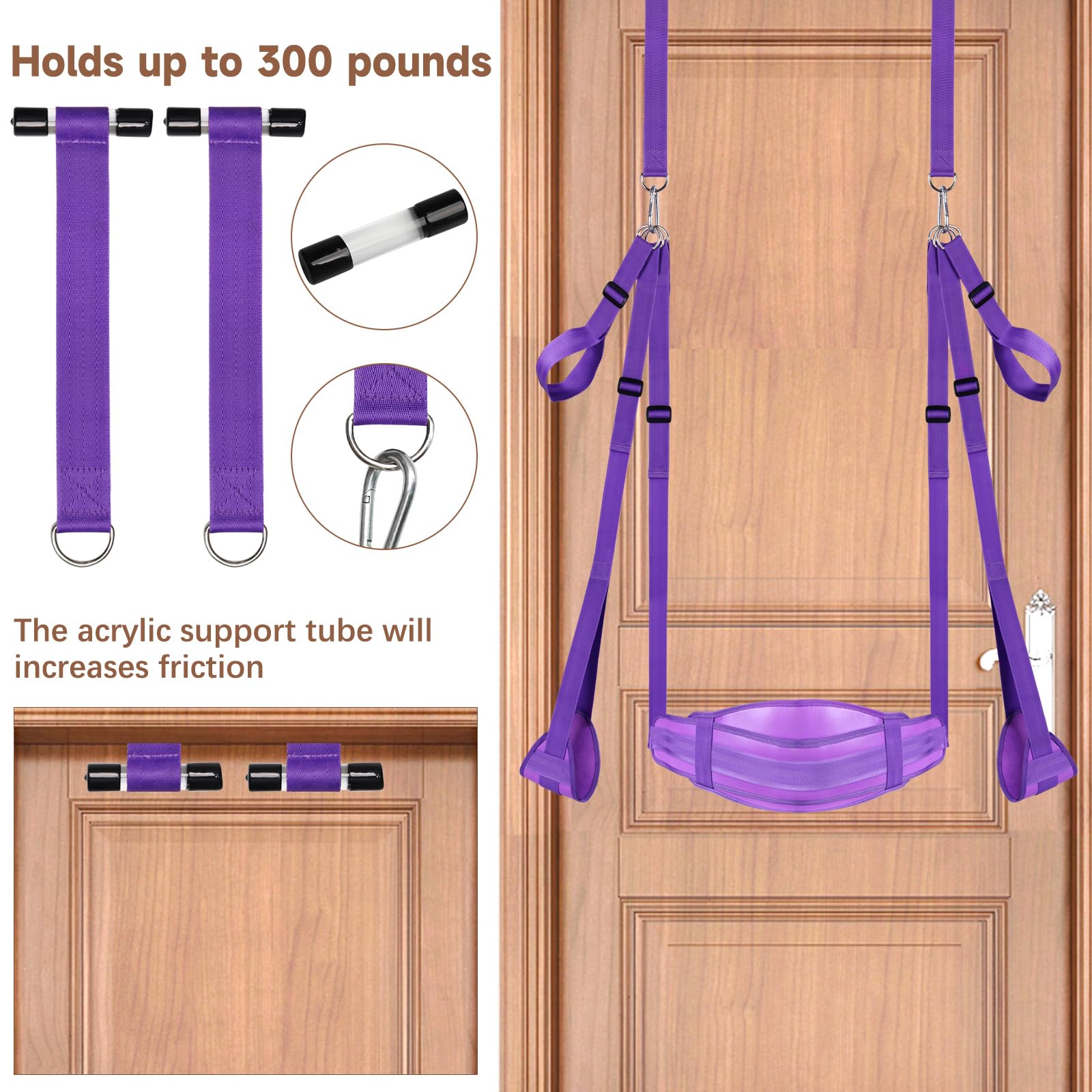BDSM Door Sex Swing with Seat - Adjustable Bondage Swing for Couples, Soft Leather & Plush Support, Holds up to 300lbs - Perfect for Bedroom Play, BDSM Exploration & Spice Up Your Relationship (Purple)