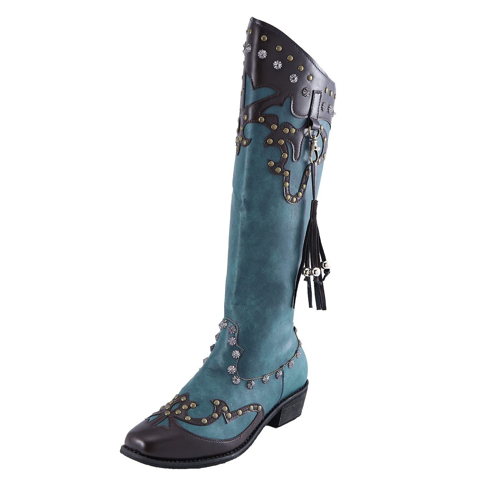 Vintage Leather Knee High Women's Boots with Round Toe, Heel & Zipper - Warm Wide Calf Boots for Winter Fashion & Outdoor Activities