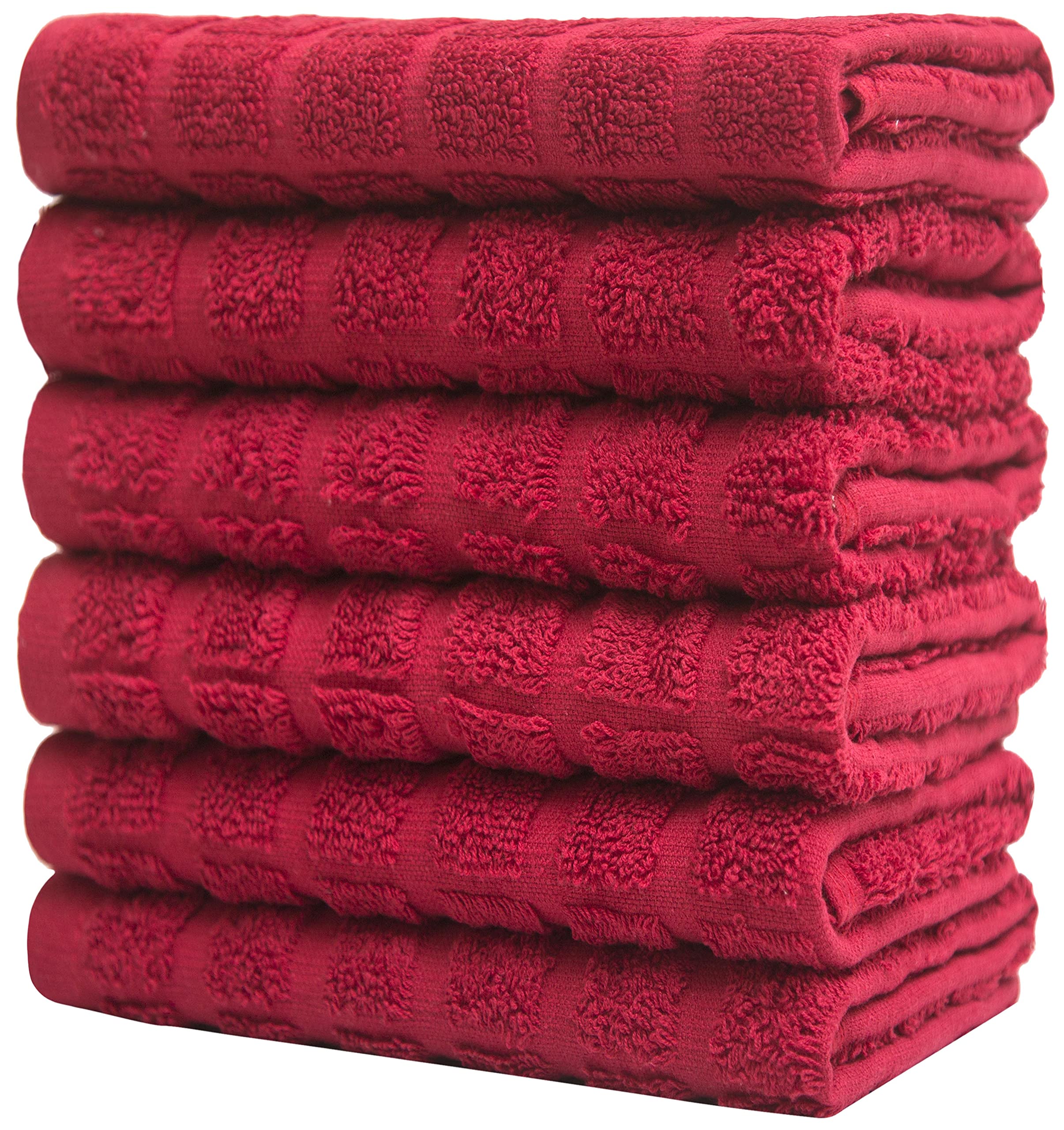 Premium Cotton Kitchen Towels Set (16”x26”, 6 Pack) - Extra Large Absorbent Dish Towels with Checkered Pattern - 400 GSM Tea Towels for Drying Dishes, Hands & Countertops - Ideal for Kitchen, Restaurant & Home Use (Red)