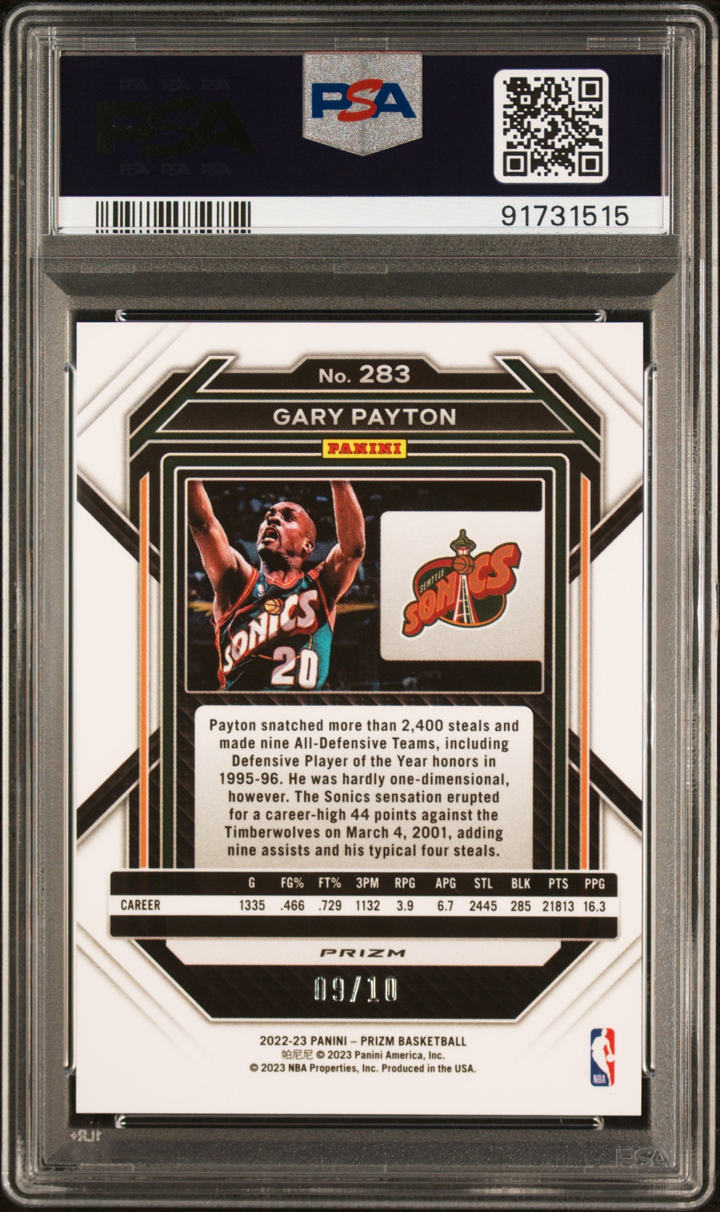 2022 Panini Prizm Gary Payton Gold Prizm /10 #283 PSA 10 Gem Mint Basketball Trading Card - Perfect for NBA Collectors, Sports Memorabilia Enthusiasts & Investment Portfolio