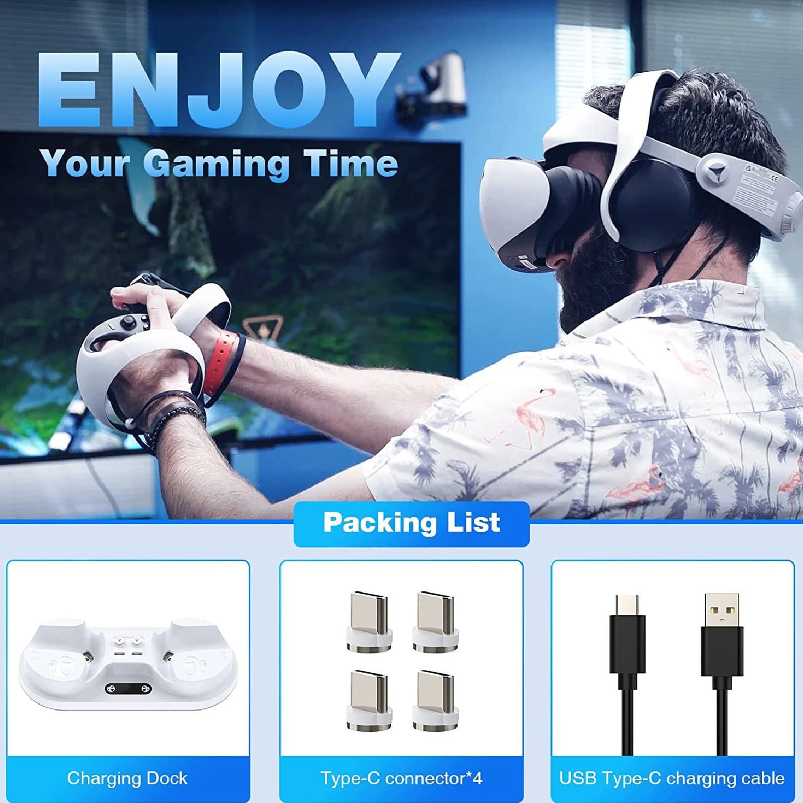 Dual USB-C Magnetic Charging Dock Station with 4 Ports & Short Circuit Protection for VR2 Controllers - Perfect for Gaming, Home & Office Use