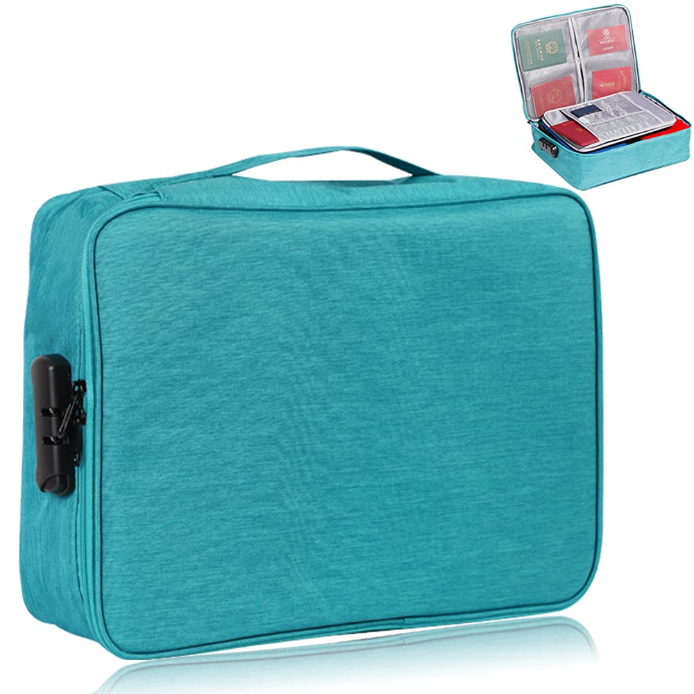 Oxford Document Bag with Secure Lock - Multi-Layer Storage Pouch for MacBook, Passport, A4 Files & Diplomas - Waterproof & Anti-Theft Design - Portable Office & Travel Organizer (Lake Blue) - Perfect for Business Trips, School & Daily Commute
