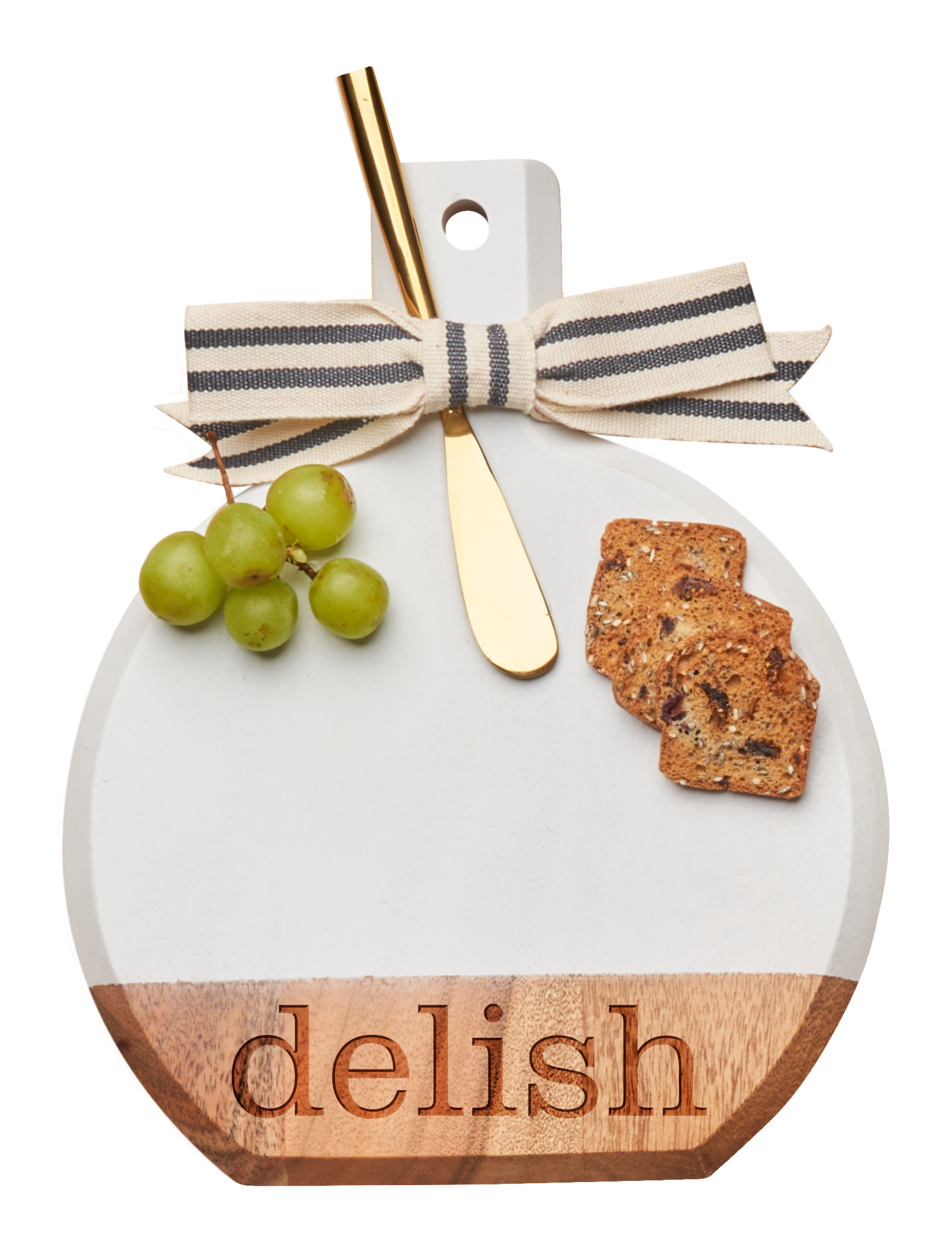 Premium Acacia Wood Beveled Cheese Board with Ribbon & Gold Spreader Knife - Elegant 9.75
