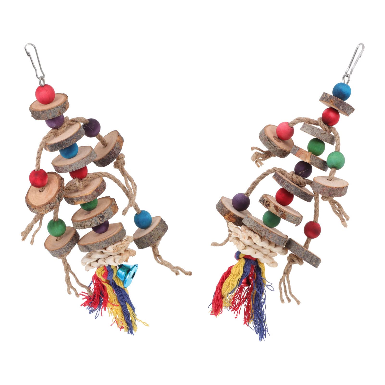 NUOBESTY 2 Pack Wooden Bird Swing Chewing Toys for Parrots - Natural Wood Blocks, Tearing & Foraging Toys, Cage Hammock Hanging Perch for Cockatoos, African Greys, Macaws - Perfect for Mental Stimulation & Playtime