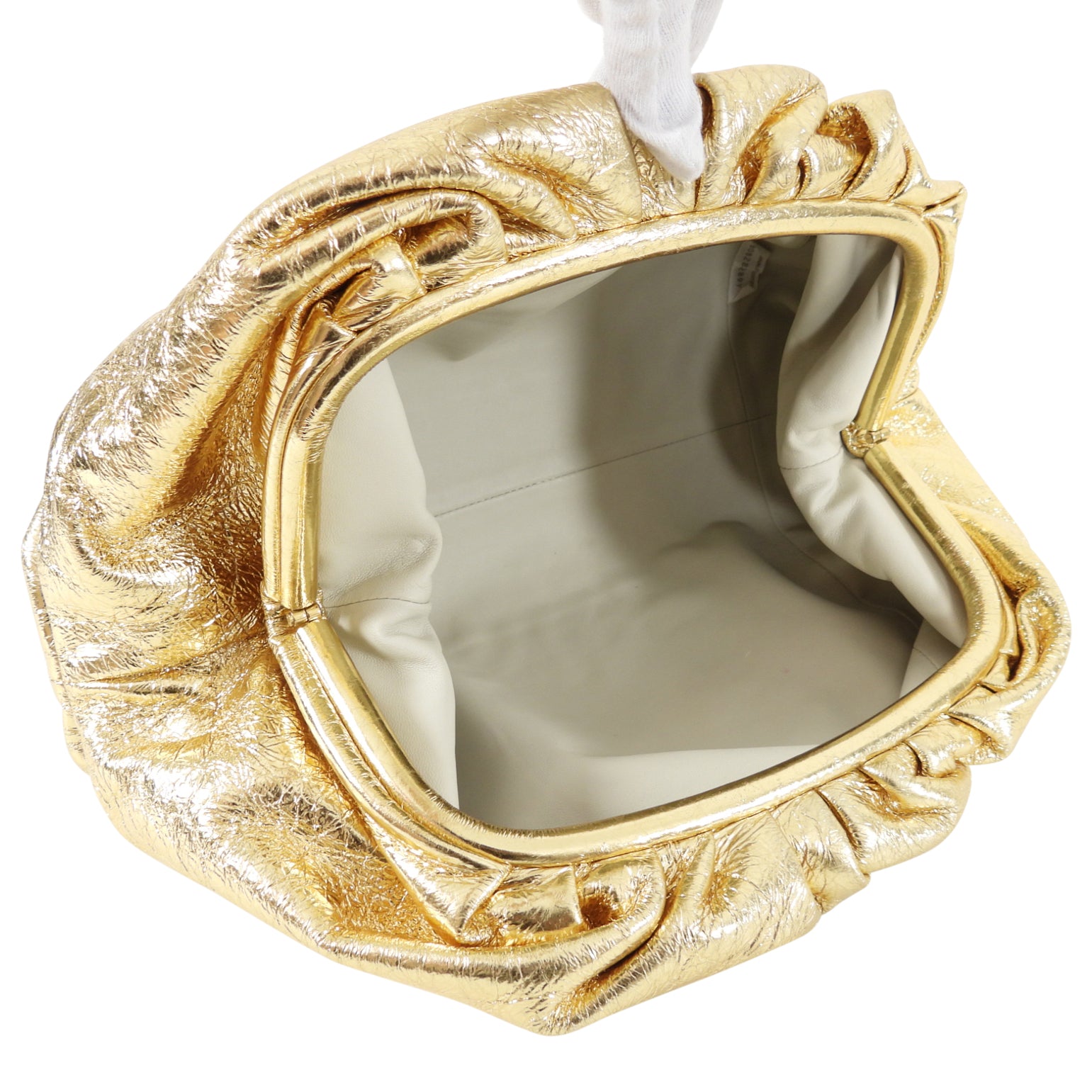 Bottega Veneta Oro Gold Large Leather Wrinkle Pouch Clutch Bag - Luxury Evening Clutch for Parties, Weddings & Special Events