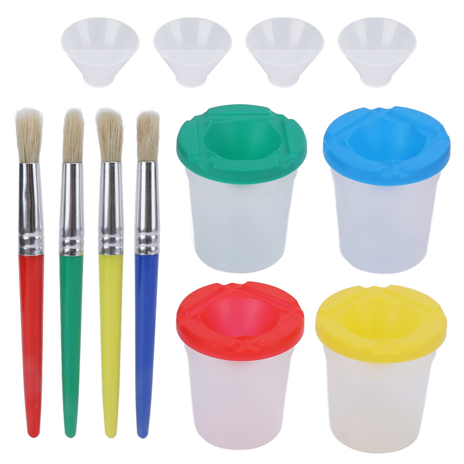 4Pcs Spill-Proof Paint Cups with Lids & 4 Brushes - Kids Art Painting Supplies for Classroom, DIY Crafts & Home Activities - Non-Spill Design for Mess-Free Creativity