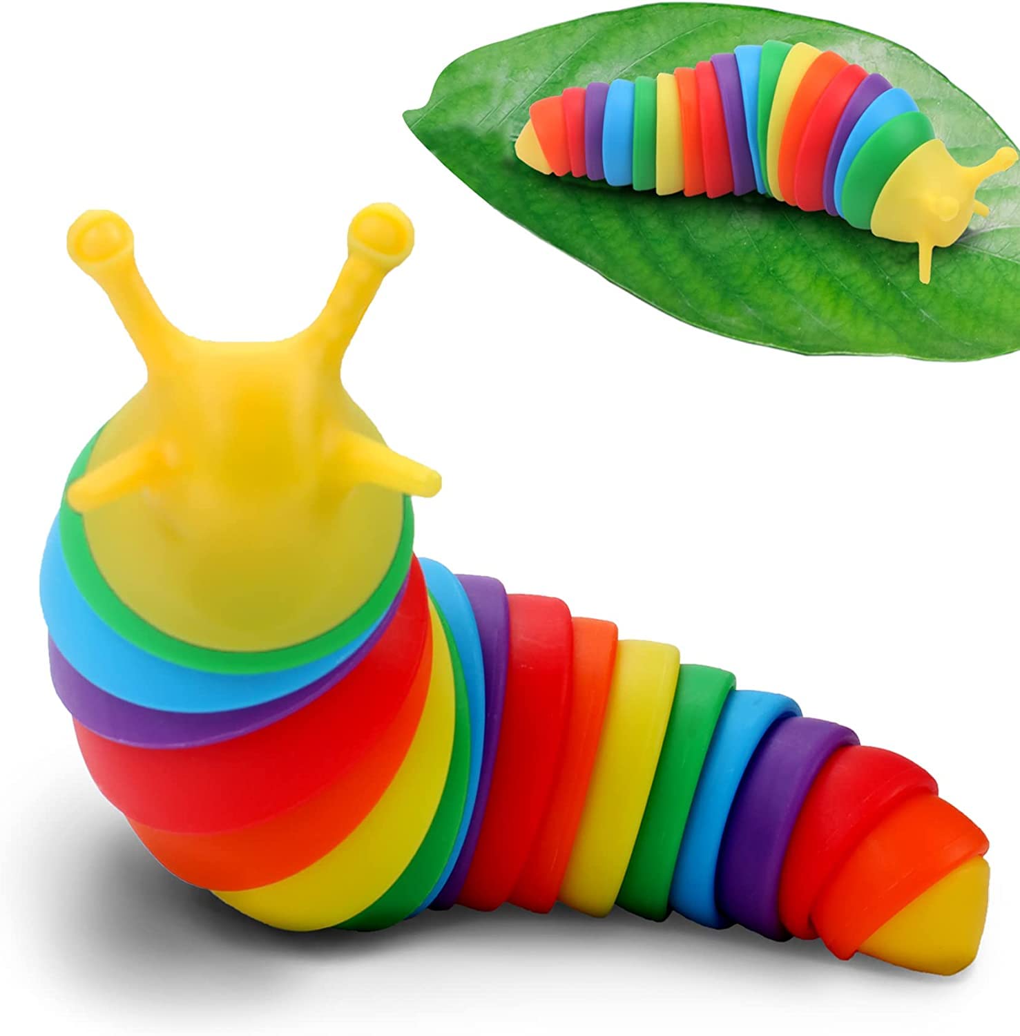 3D Printed Flexible Slug Stim Toy - Articulated Stretchable Slug & Caterpillar Desk Toy for Kids & Adults | Stress Relief, Sensory Play, ADHD Fidget | Perfect for Office, Classroom & Home Decor (Iridescent)