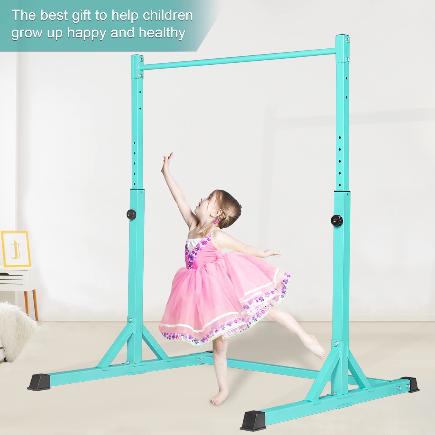 Bongkim Adjustable Height Gymnastics Bar for Kids - Folding Horizontal Training Bar for Home Use | Junior Gymnastic Equipment for Indoor Practice, Strength Training & Playtime Activities