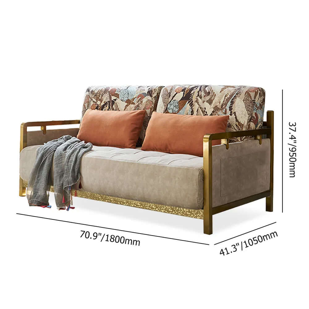 Modern Convertible Full Sleeper Gold Metal Beige Upholstered Sofa Bed - Space-Saving Furniture for Small Apartments, Guest Rooms & Home Offices
