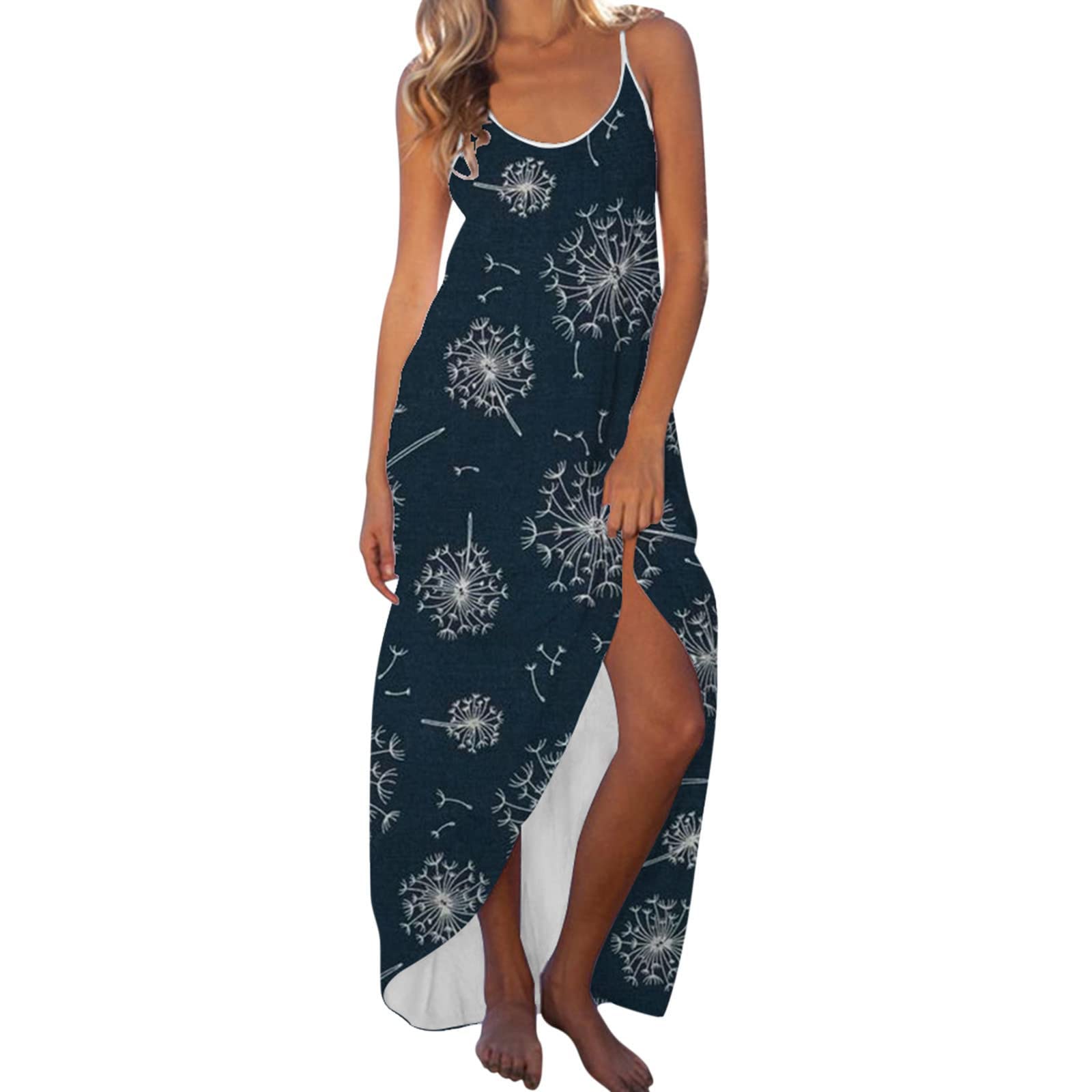 Women's Smock Maxi Dress - Sleeveless Tank Summer Dress with Crewneck & Strappy Design, Loose Bohemian Beach Dress for Casual Wear | Perfect for Vacations, Beach Outings & Summer Parties