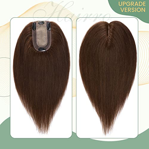 Clip in Human Hair Topper with Silk Base - Natural Looking Hairpiece for Thinning Hair - Perfect for Daily Wear, Special Occasions & Styling
