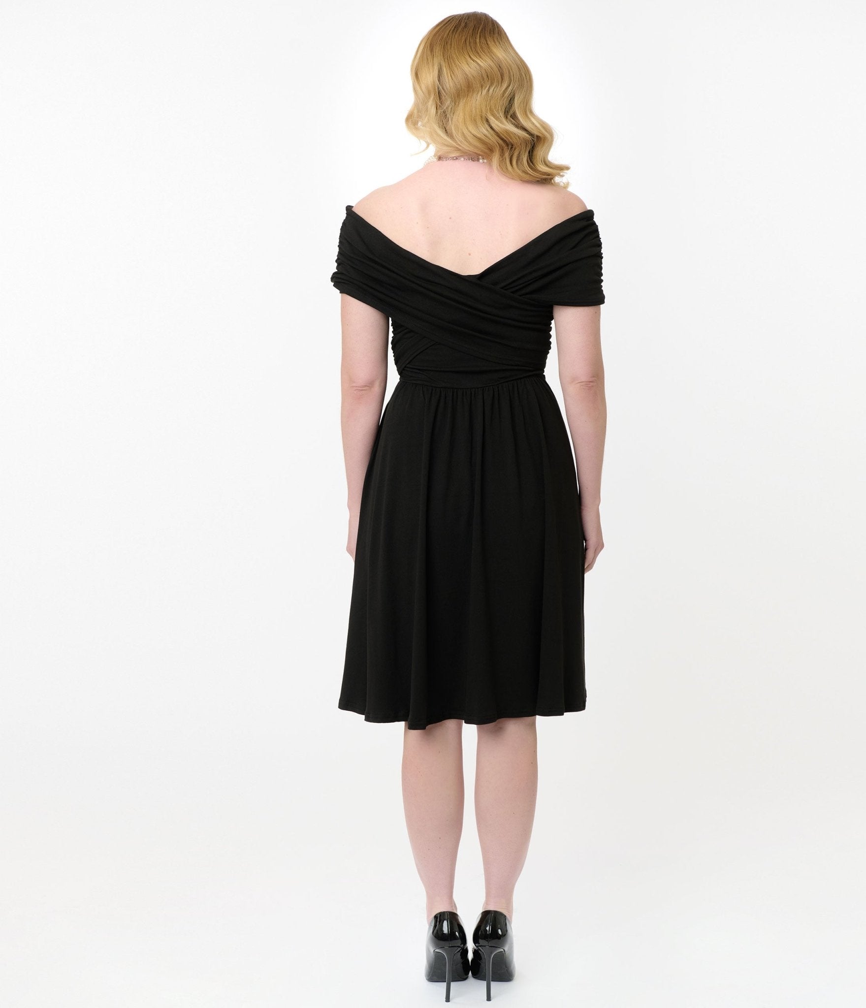 Vintage Black Shirred Swing Dress - Elegant Retro Flare Dress for Women | Perfect for Parties, Weddings & Date Nights