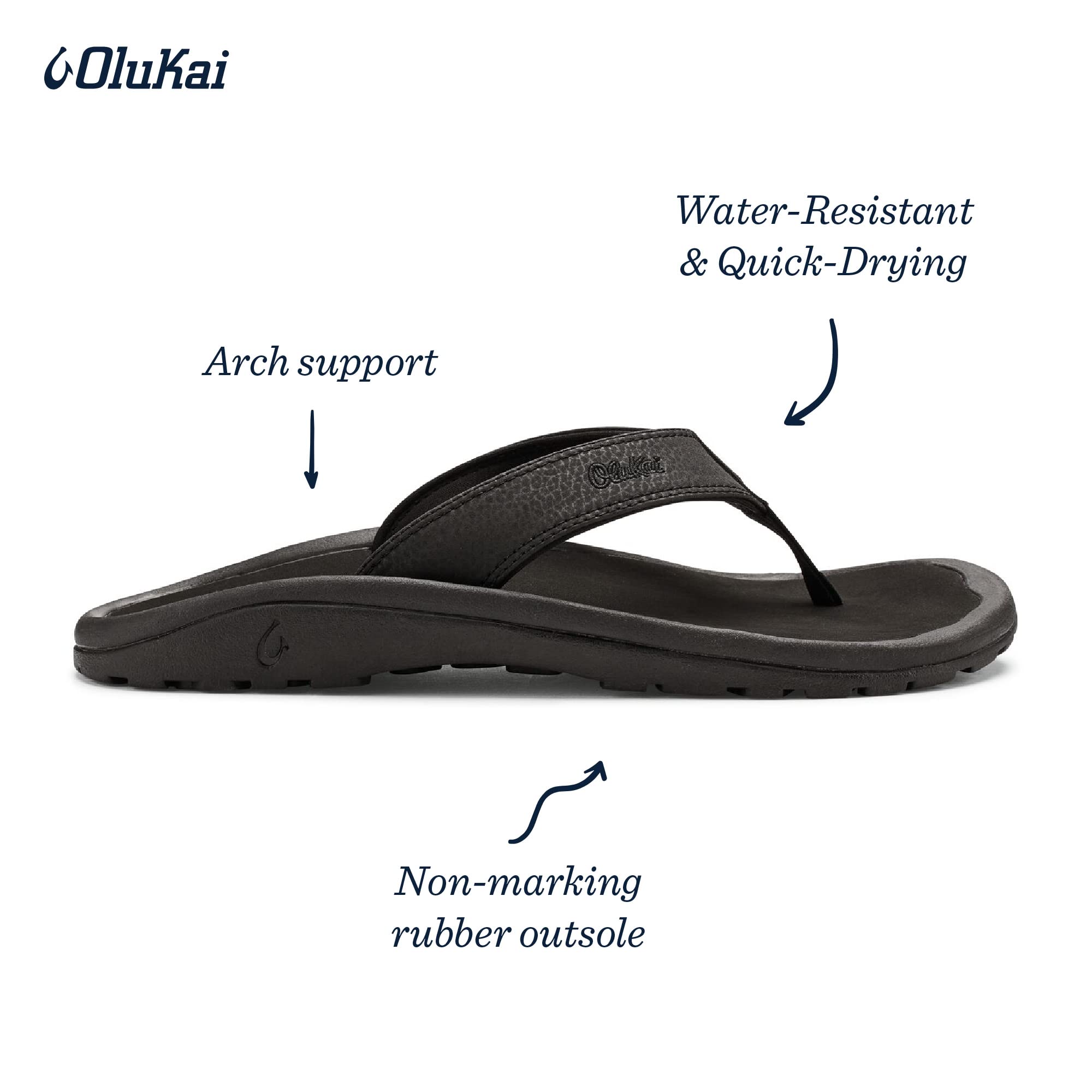 OluKai Men's Ohana Sandals - Black/Black Size 14 D (Medium) - Comfortable Waterproof Beach & Casual Walking Shoes for Men
