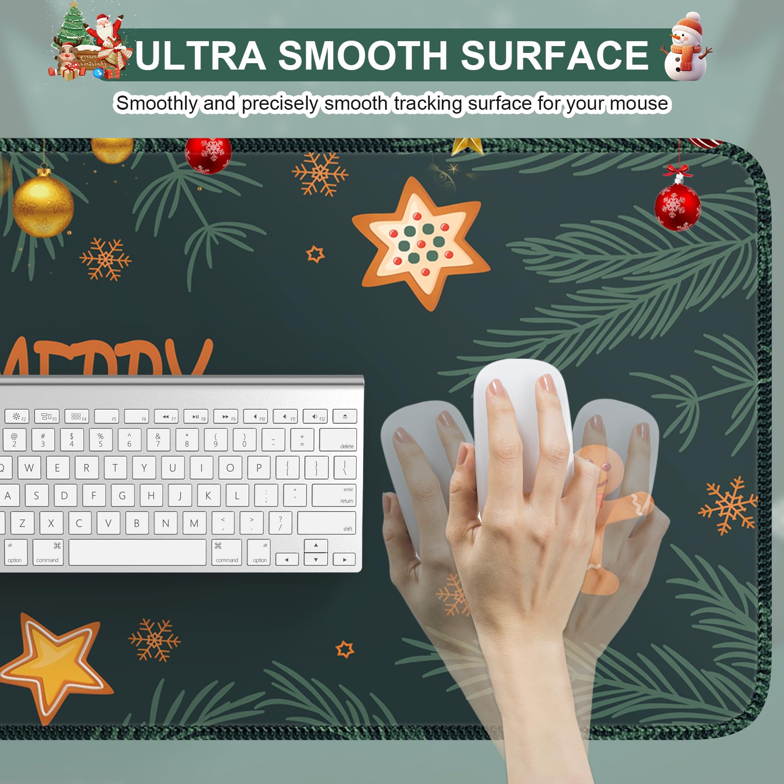 iCasso Large Green Christmas Mouse Pad & Desk Mat - Non-Slip Computer Keyboard Pad with Stitched Edges for Office, Gaming & Home Workspace - Perfect for PC, Laptop & Mac Users (Green)
