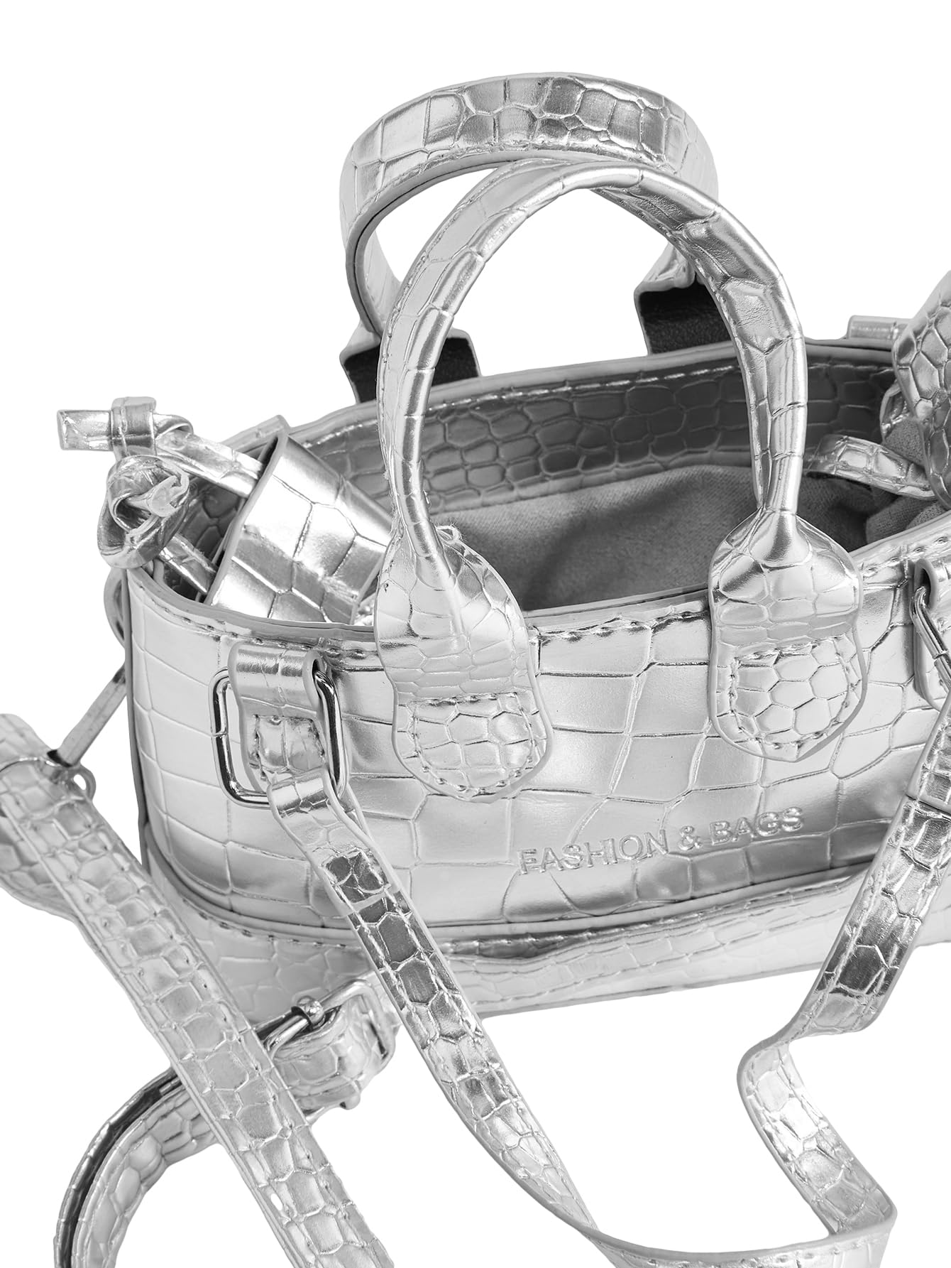 GORGLITTER Women's Small Crossbody Bag - Metallic Mini Purse with Crocodile Print & Double Handle, Fashion Shoulder Bag for Daily Use, Work, and Evening Out