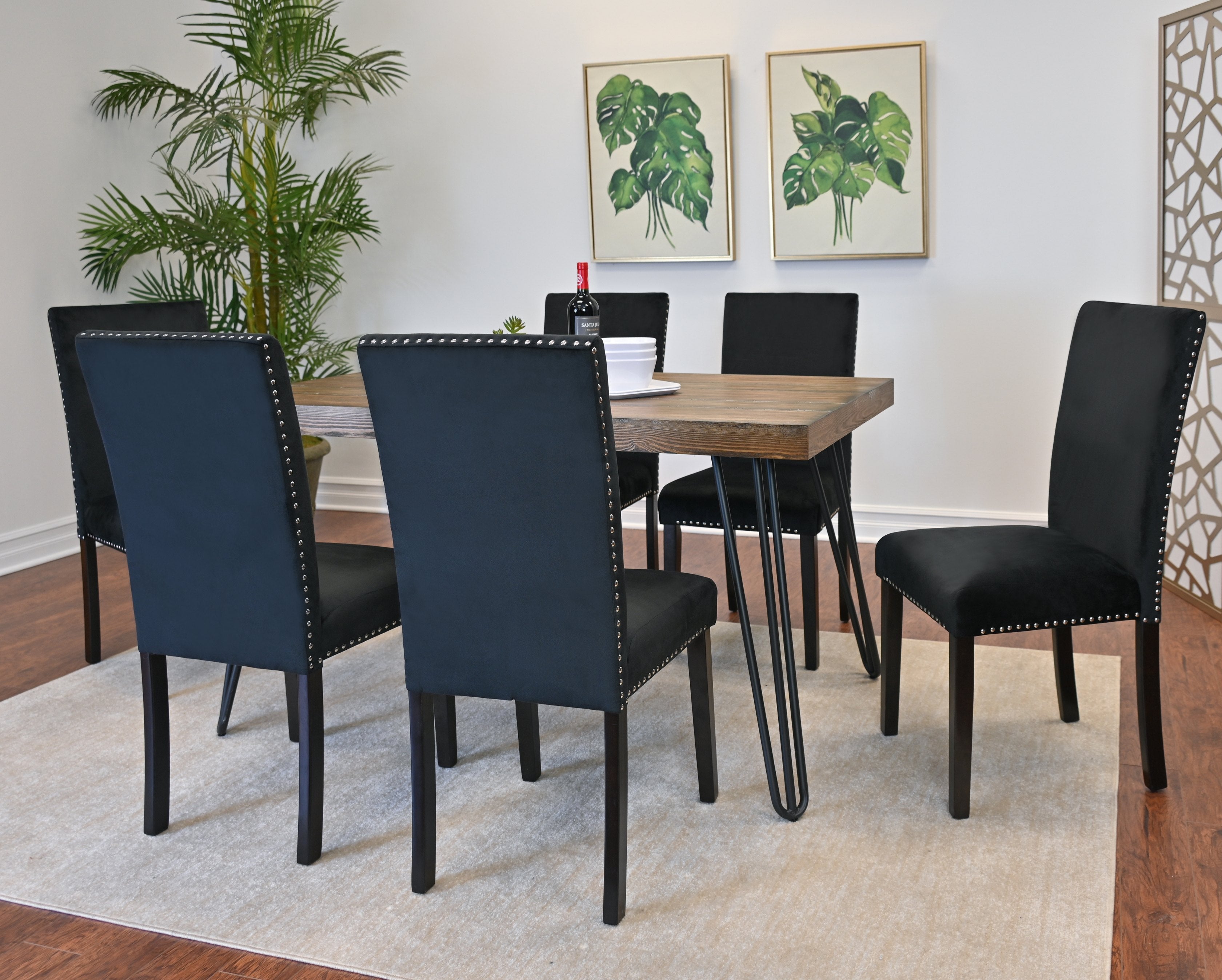 Roundhill Furniture Ashzo 7-Piece Dining Set with Hairpin Leg Table and 6 Chairs | Modern Kitchen & Dining Room Furniture for Family Gatherings & Entertaining